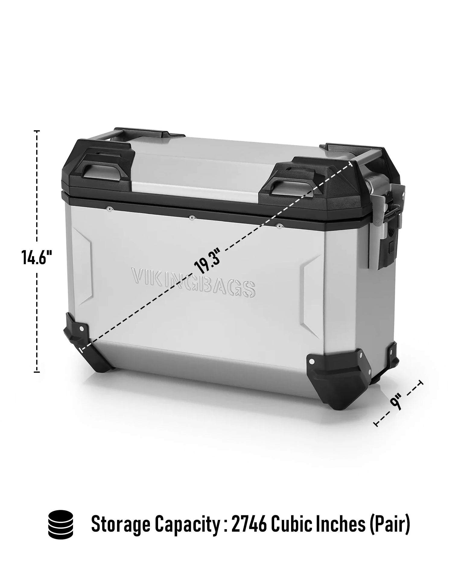 45L - Apex XL Kawasaki VERSYS 1000 Aluminum Side Cases Silver Storage Capacity
