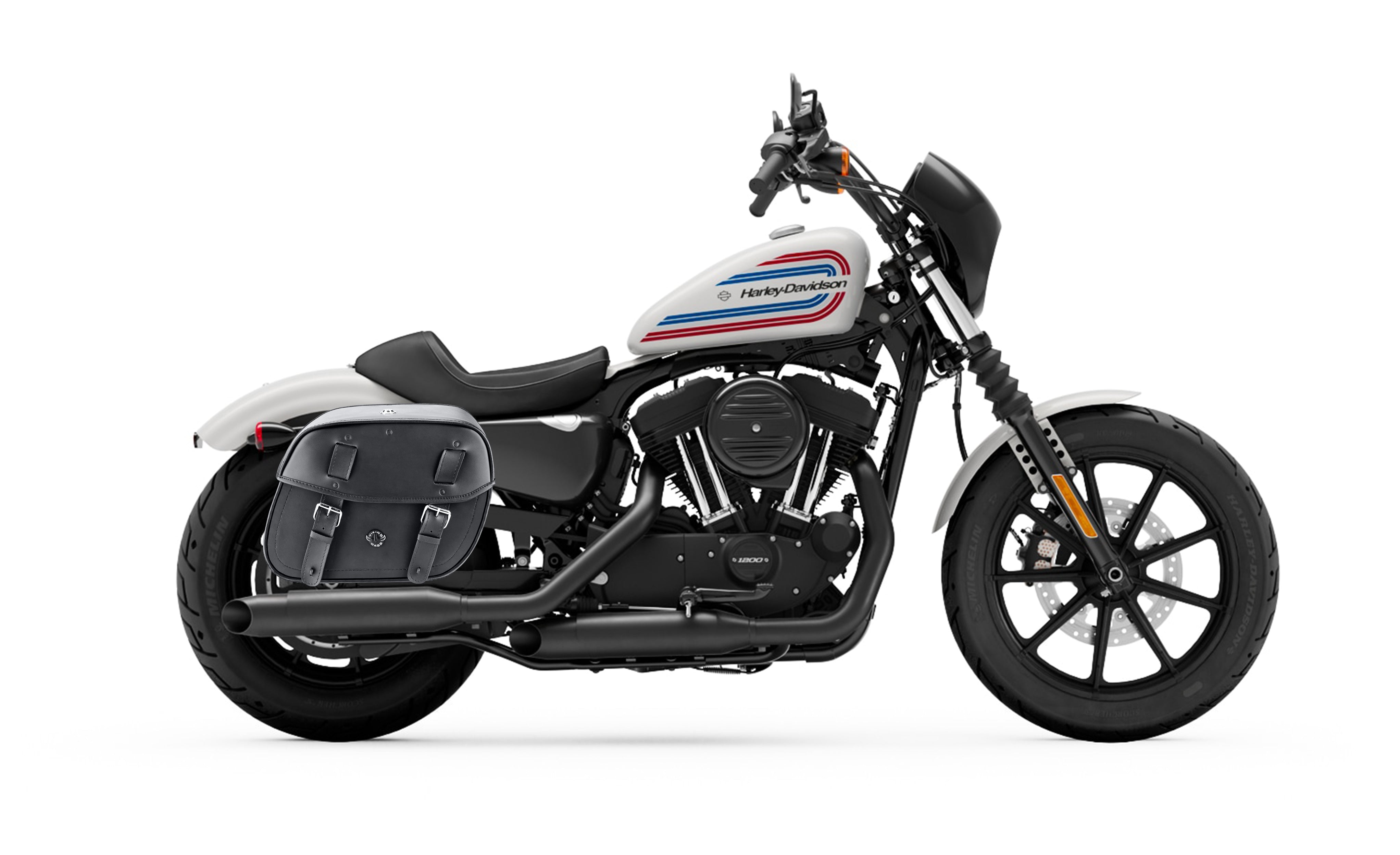 25L - Arch Large Shock Cutout Leather Motorcycle Saddlebags for Harley Sportster 1200 Iron XL1200NS Bag on Bike @expand