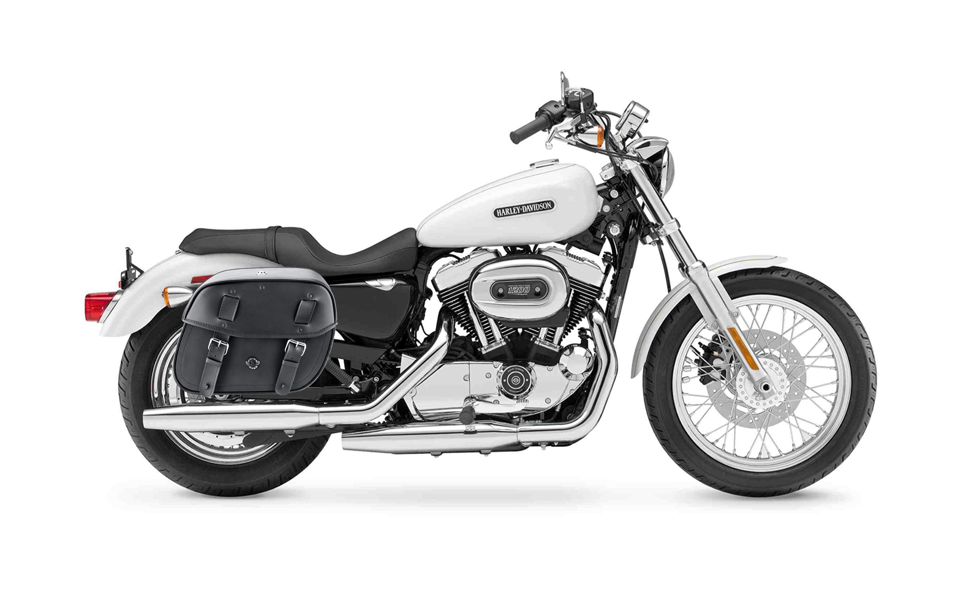 25L - Arch Large Shock Cutout Leather Motorcycle Saddlebags for Harley Sportster 1200 Low XL1200L Bag on Bike @expand