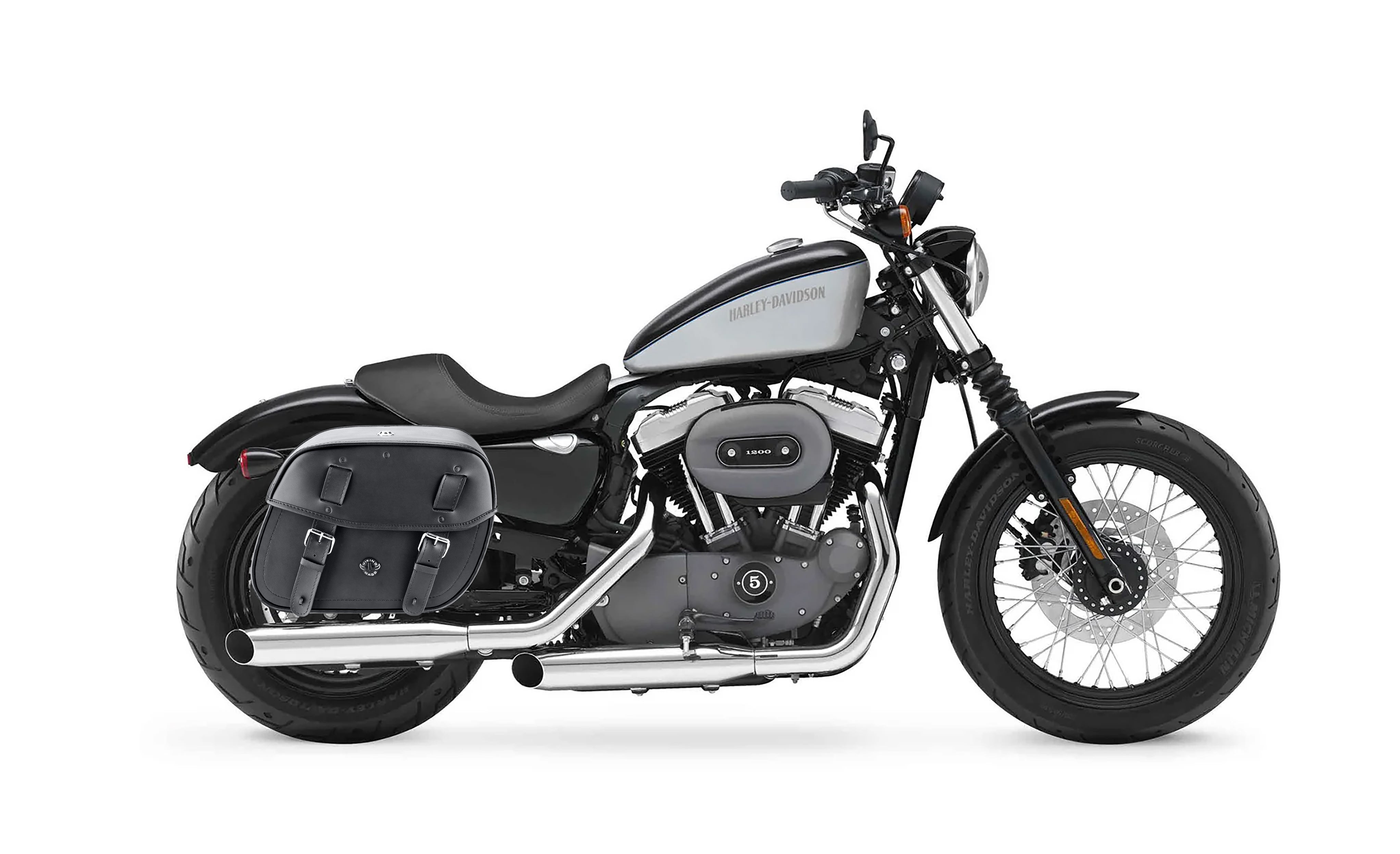 25L - Arch Large Shock Cutout Leather Motorcycle Saddlebags for Harley Sportster 1200 Nightster XL1200N Bag on Bike @expand