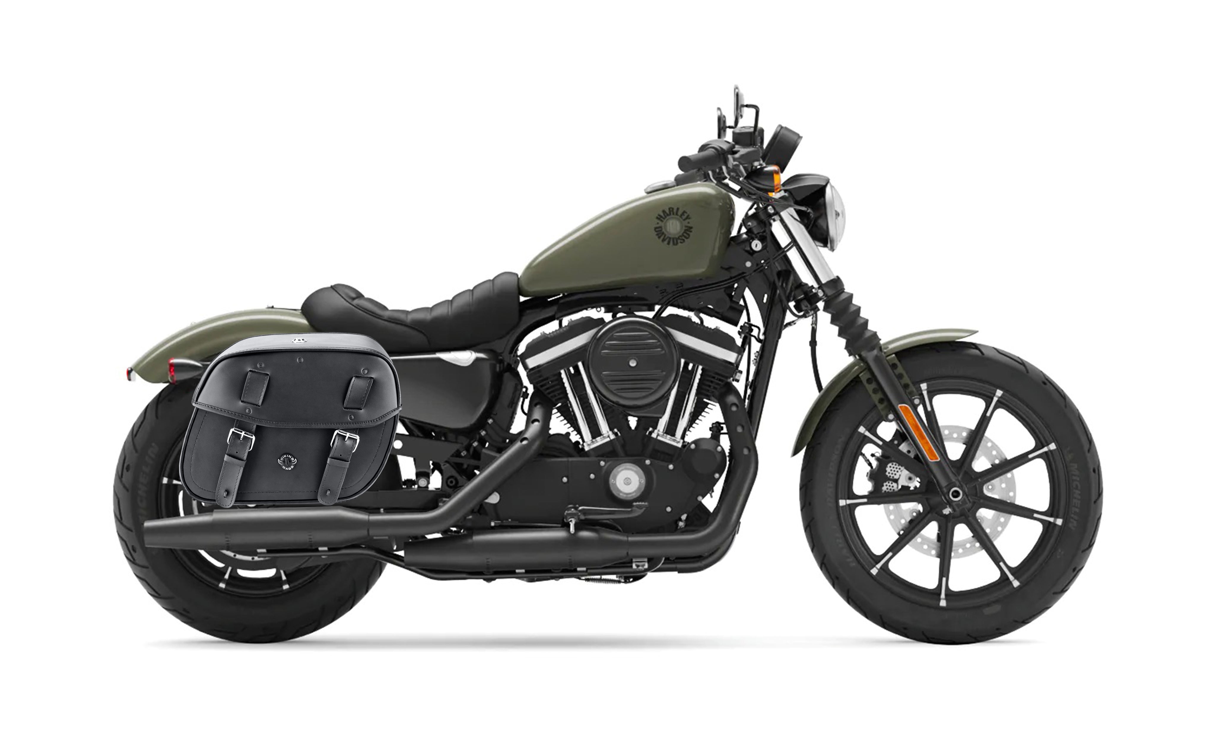 25L - Arch Large Shock Cutout Leather Motorcycle Saddlebags for Harley Sportster 883 Iron XL883N Bag on Bike @expand