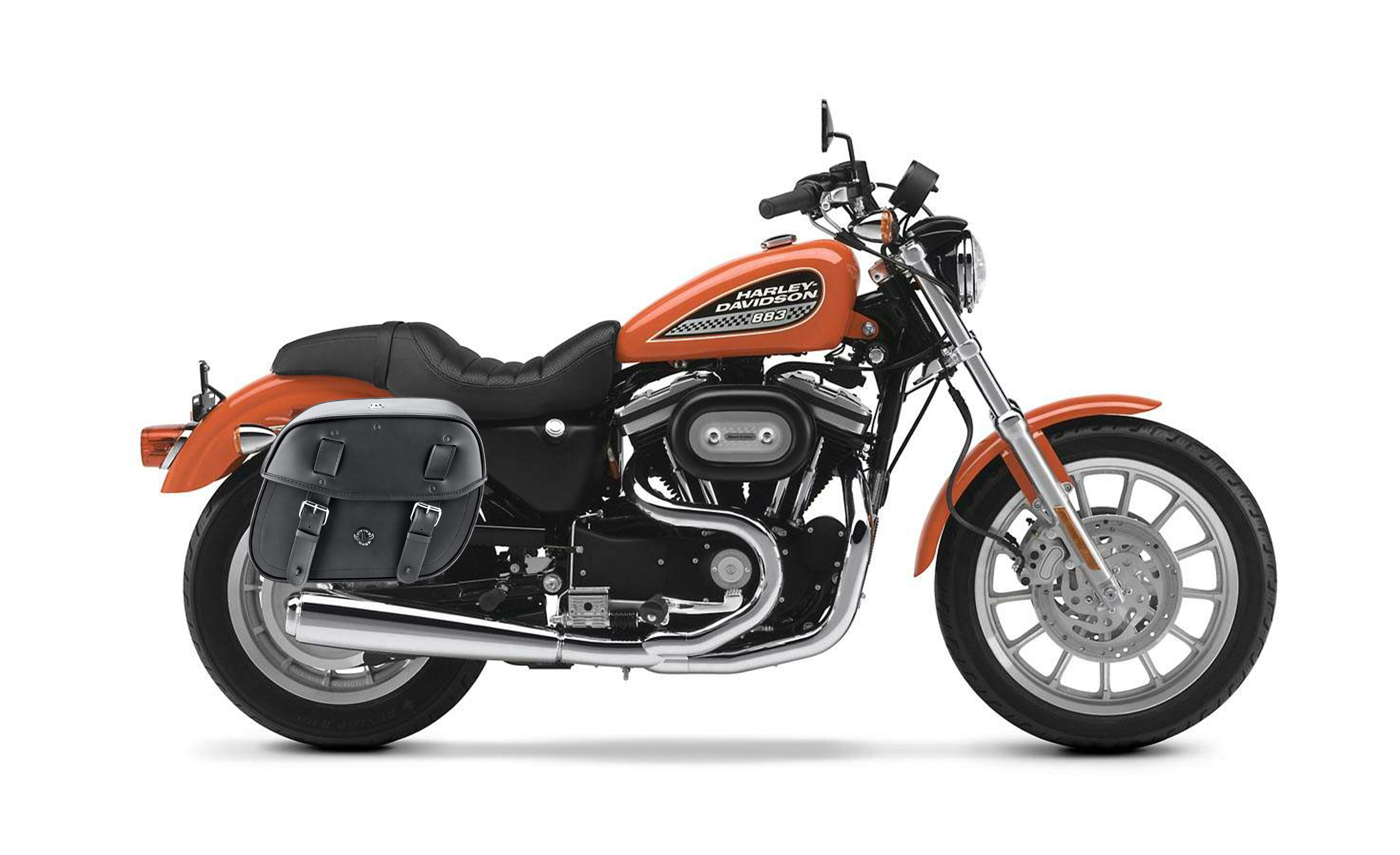 25L - Arch Large Shock Cutout Leather Motorcycle Saddlebags for Harley Sportster 883 Low XL883L Bag on Bike @expand