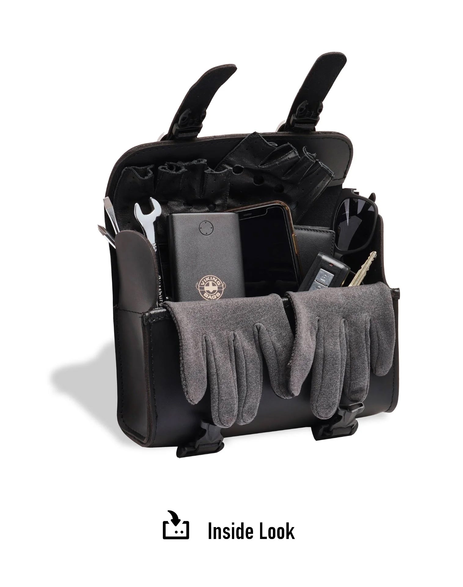 2L - Armor Plain Hyosung Leather Motorcycle Fork Bag Inside Look