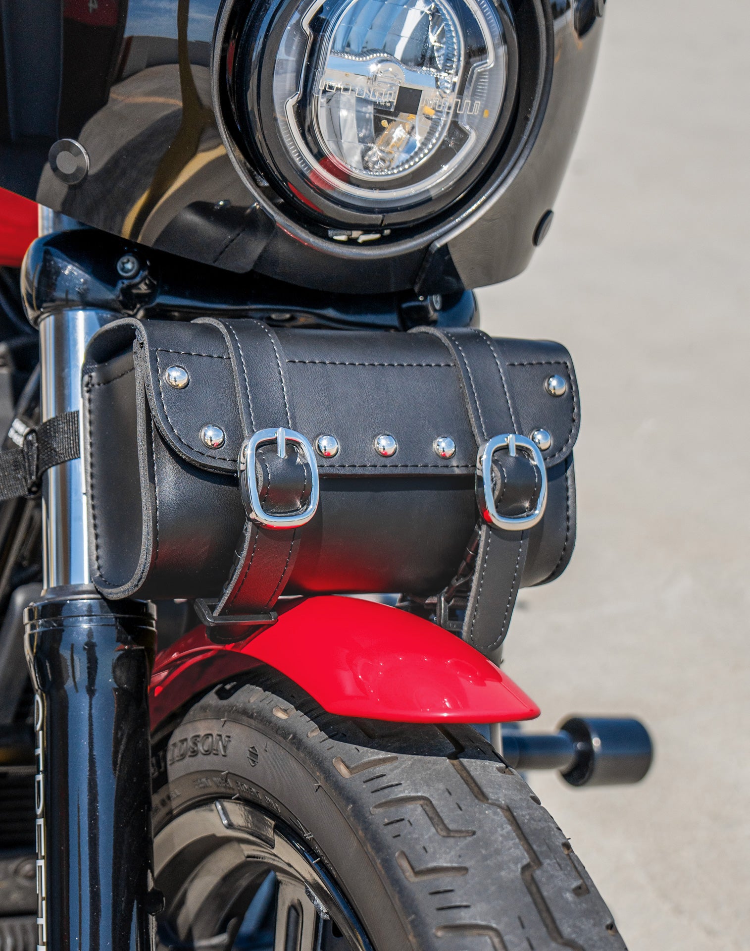 2L - Armor Studded Indian Leather Motorcycle Handlebar Bag Life Style 4