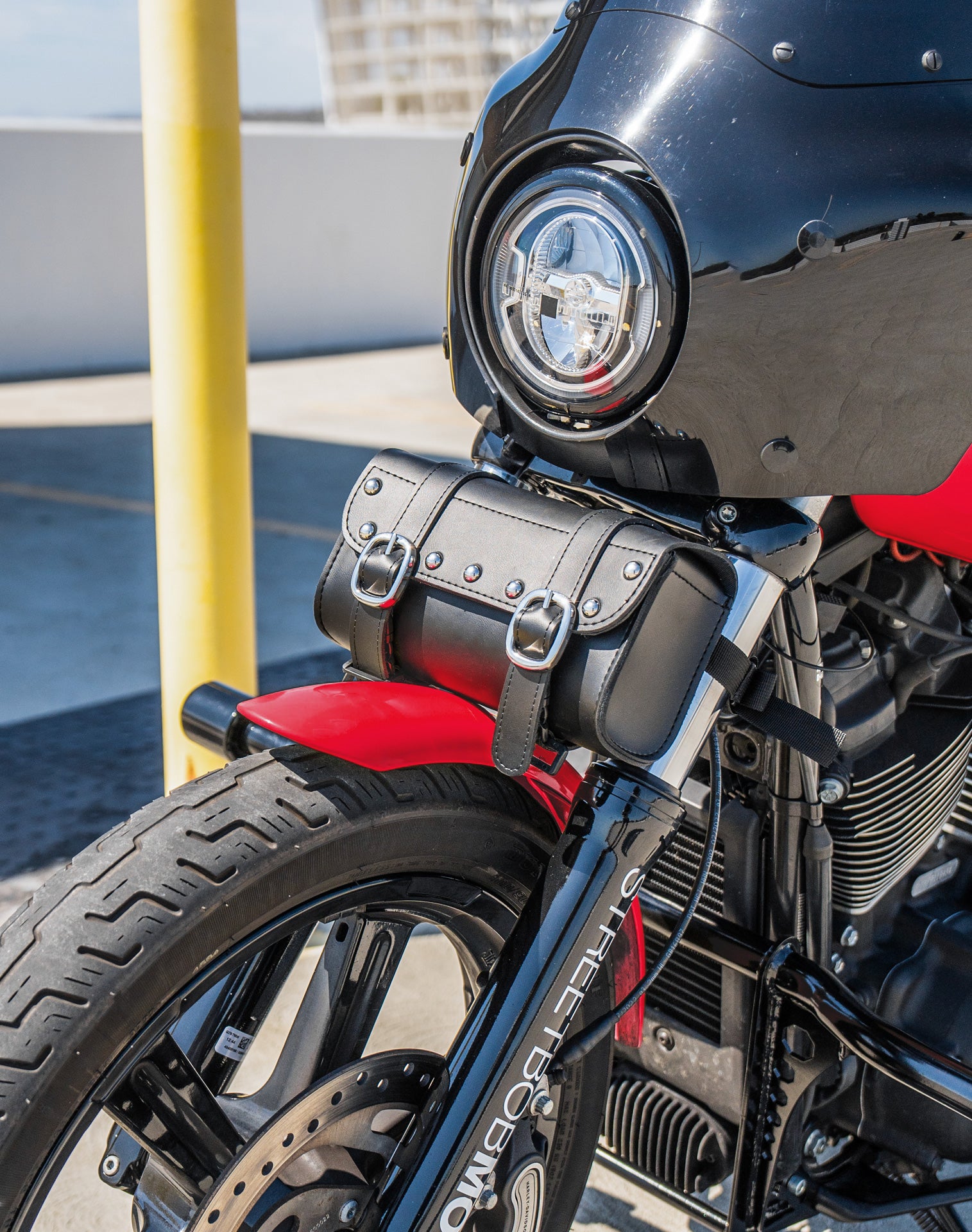 2L - Armor Studded Suzuki Leather Motorcycle Handlebar Bag Life Style 3