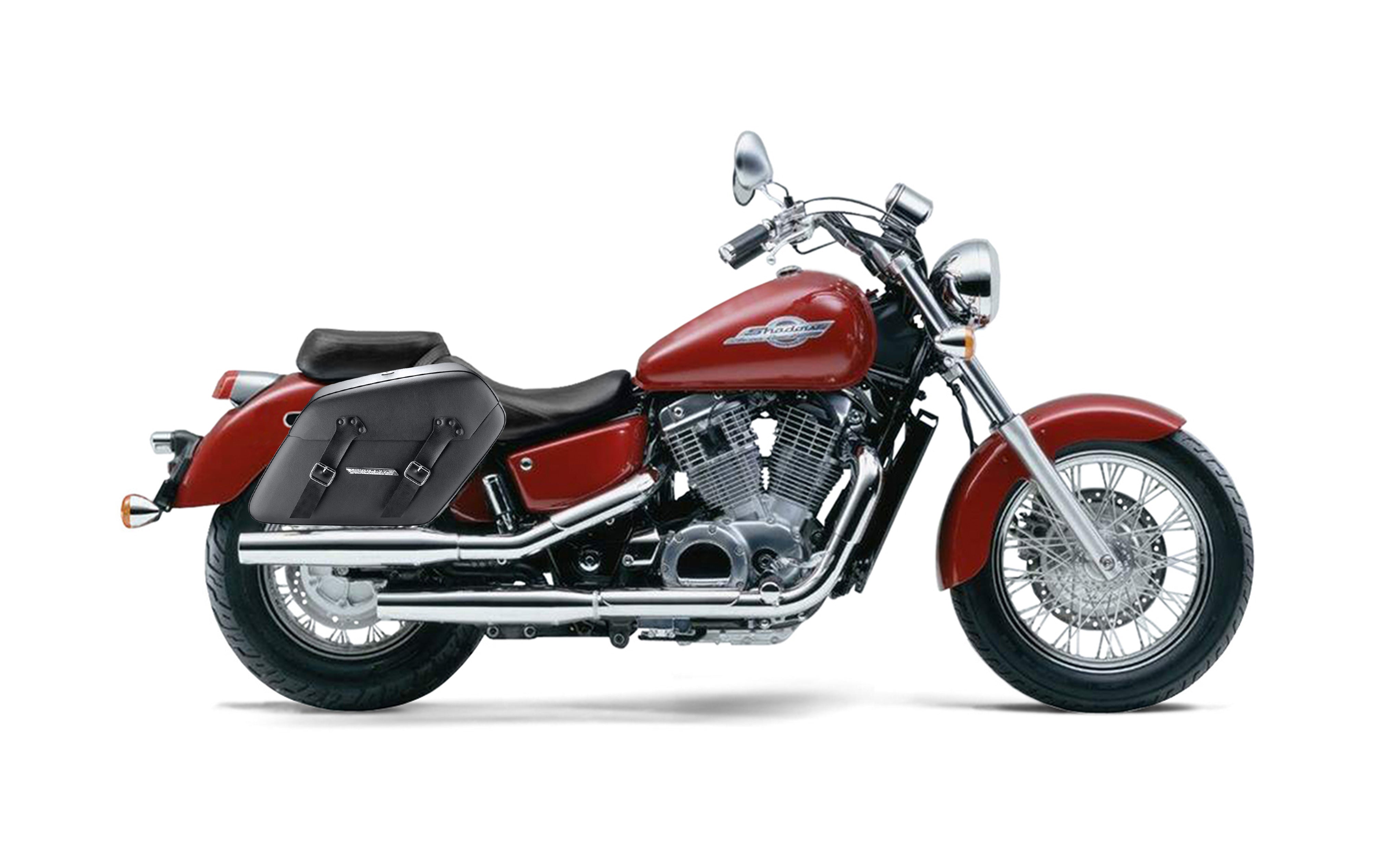 38L - Baldur XL Shock Cutout Honda Shadow 1100 Ace Leather Wrapped Hard Saddlebags Bag on Bike @expand