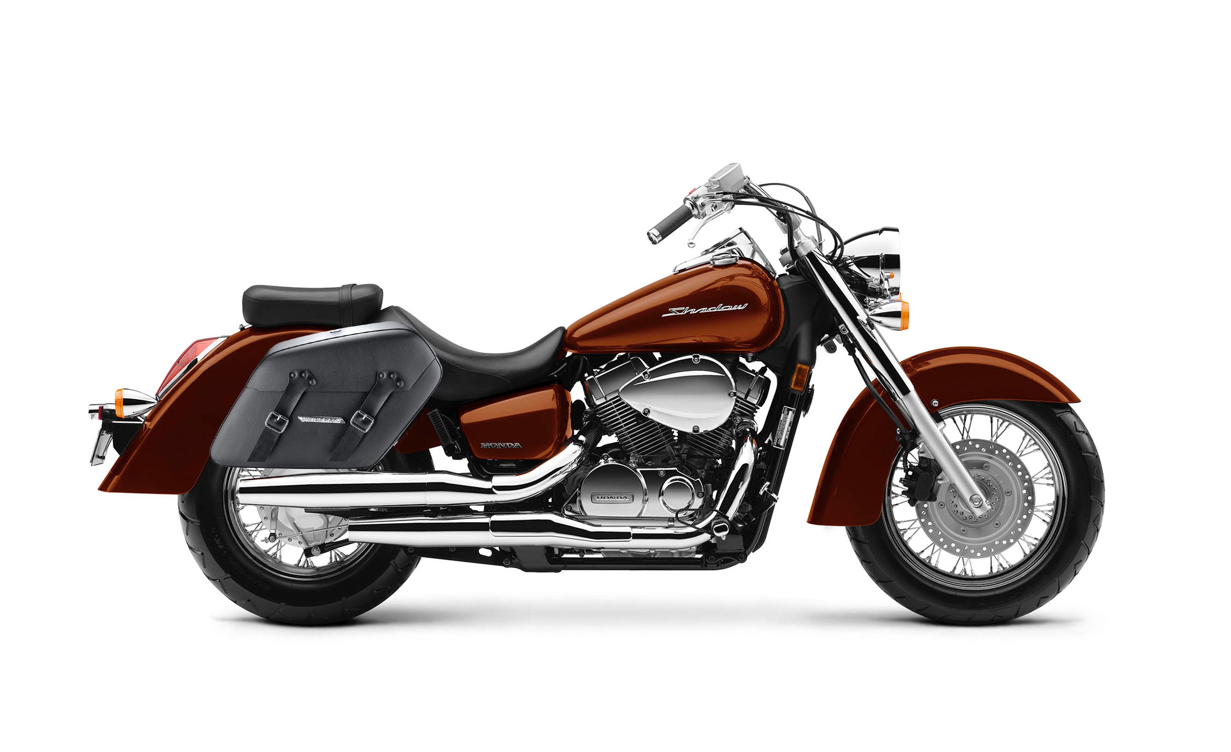 38L - Baldur XL Shock Cutout Honda Shadow 1100 Aero Leather Wrapped Hard Saddlebags Bag on Bike @expand