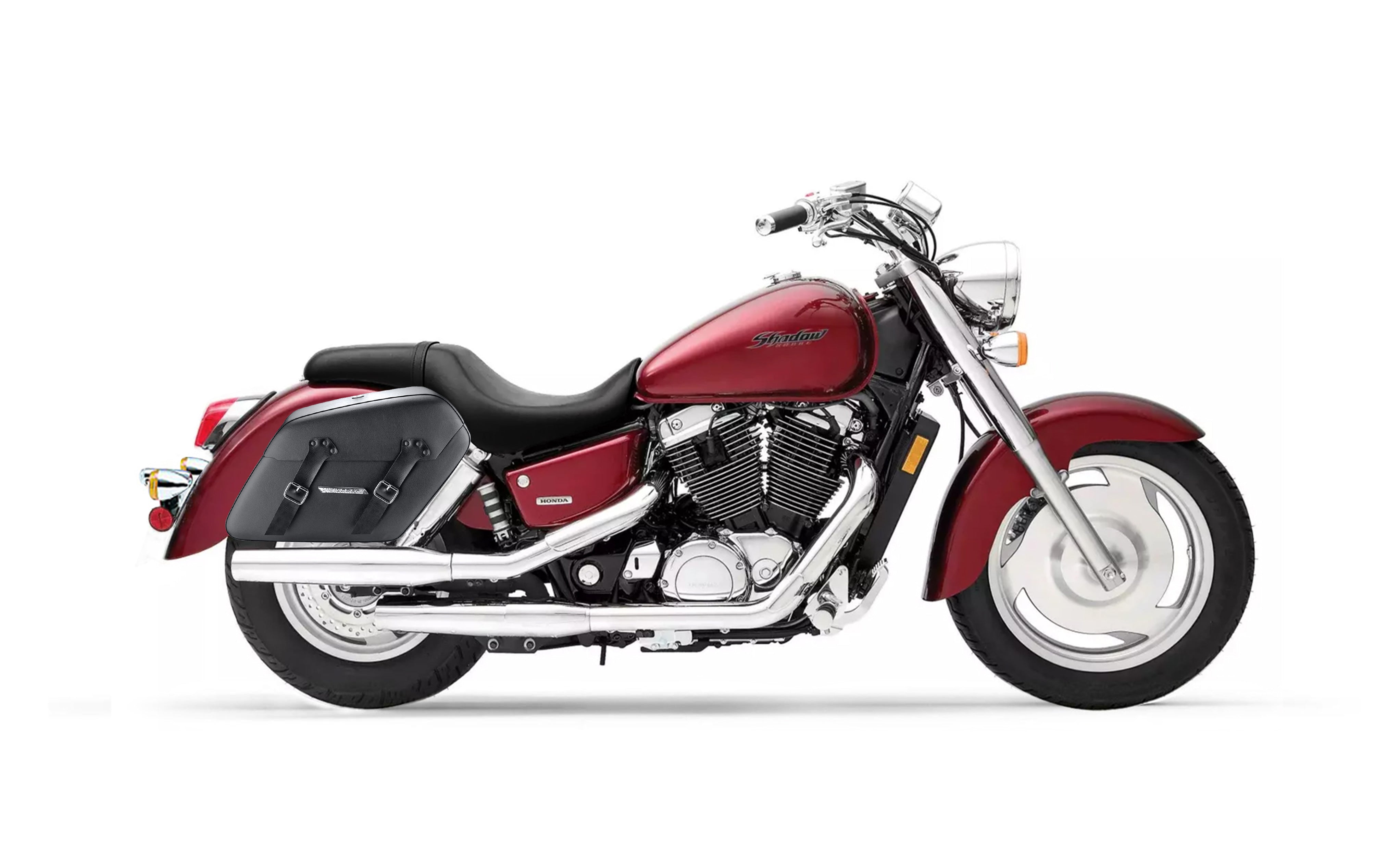 38L - Baldur XL Shock Cutout Honda Shadow 1100 Sabre Leather Wrapped Hard Saddlebags Bag on Bike @expand
