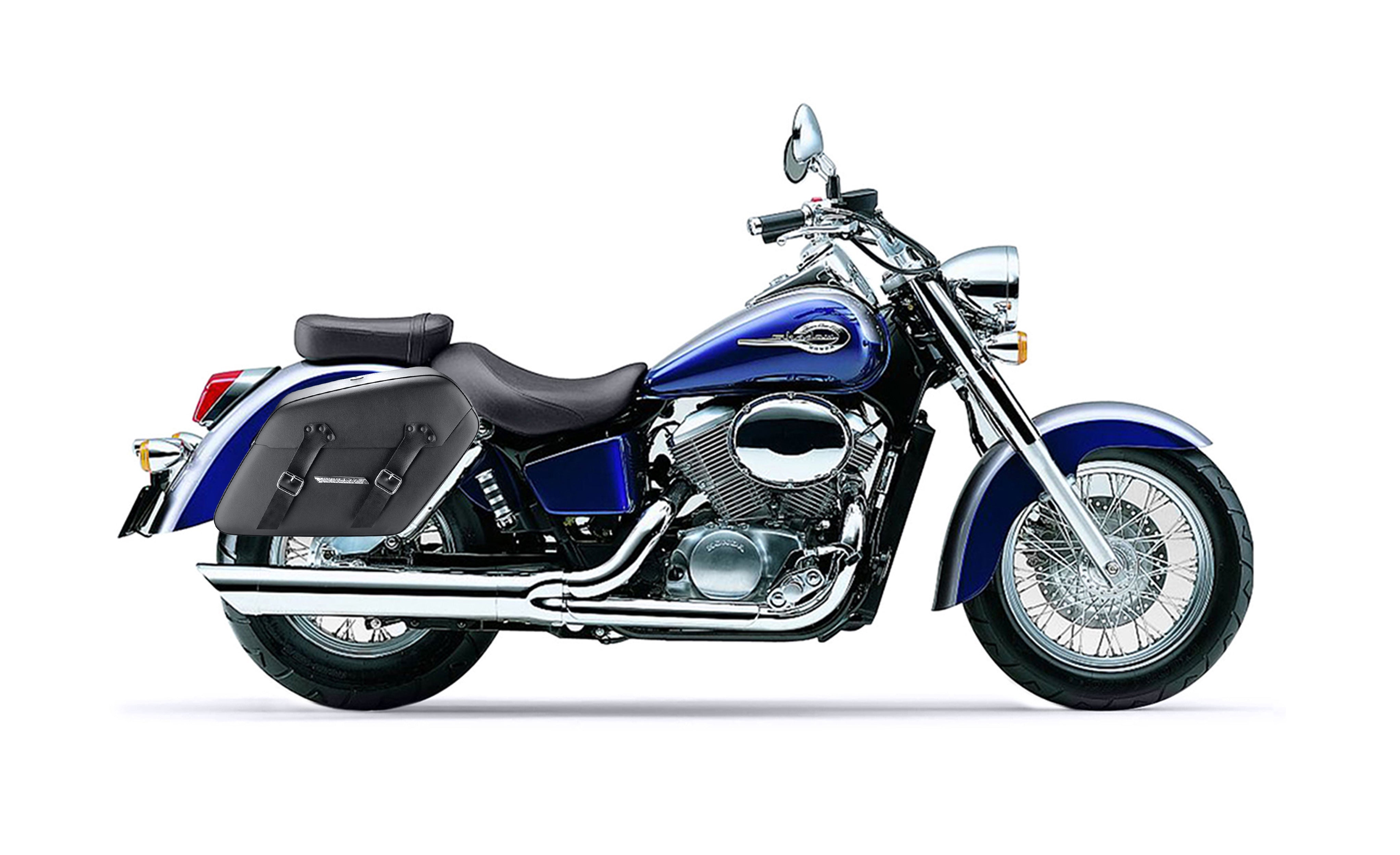 38L - Baldur XL Shock Cutout Honda Shadow 750 Ace Leather Wrapped Hard Saddlebags Bag on Bike @expand