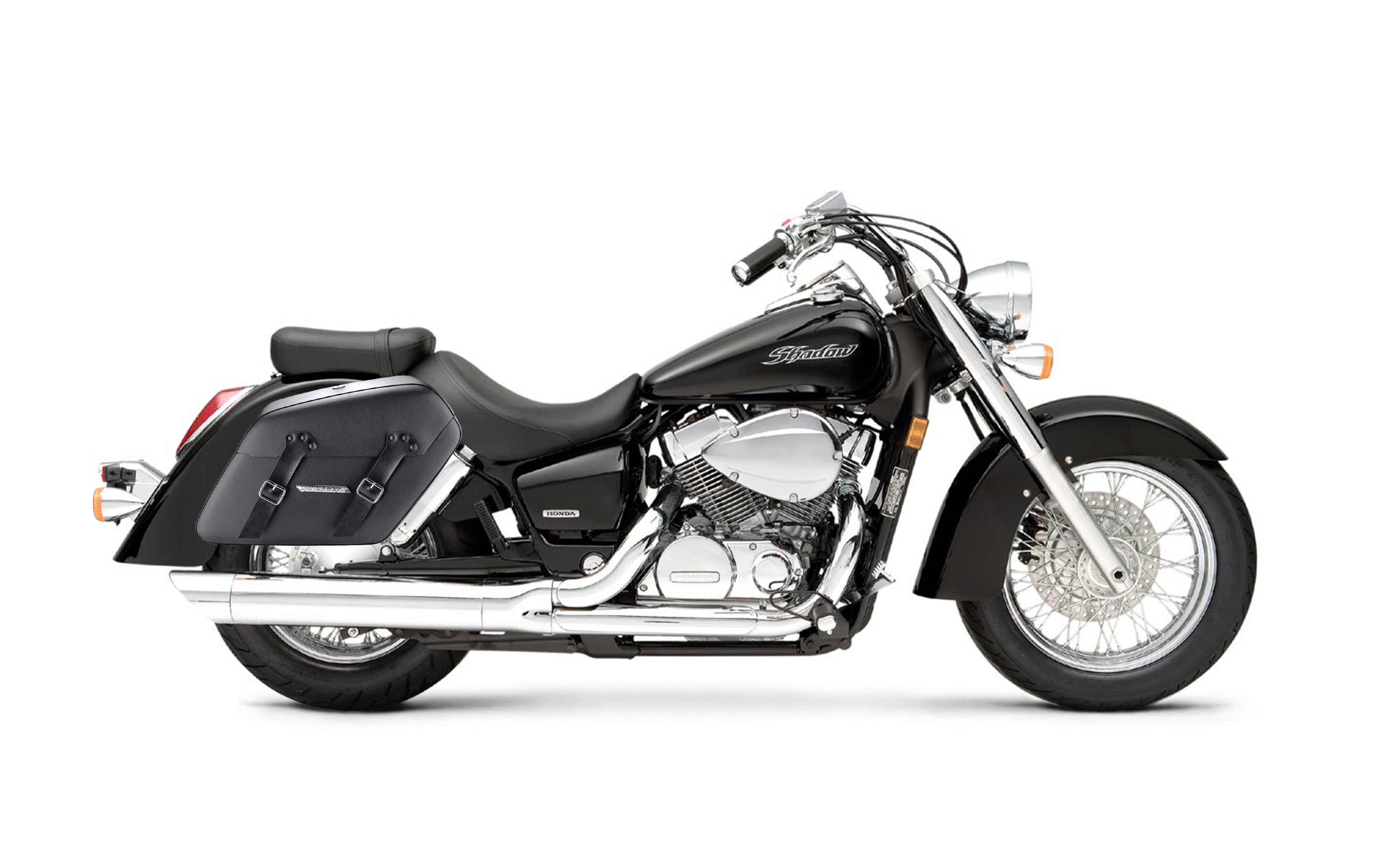 38L - Baldur XL Shock Cutout Honda Shadow 750 Aero Leather Wrapped Hard Saddlebags Bag on Bike @expand