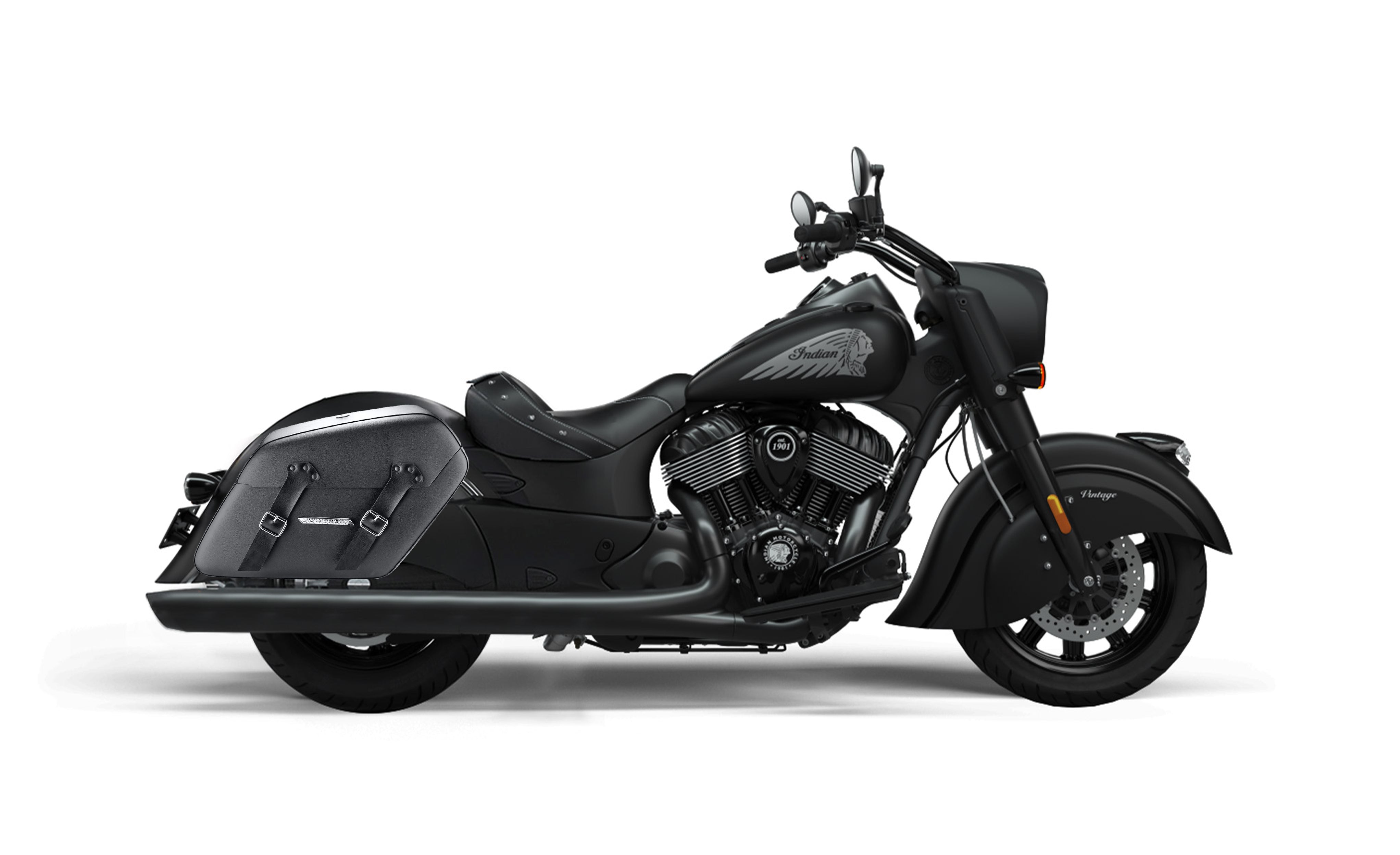 42L - Baldur Extra Large Indian Vintage Darkhorse Leather Wrapped Motorcycle Hard Saddlebags Bag on Bike @expand