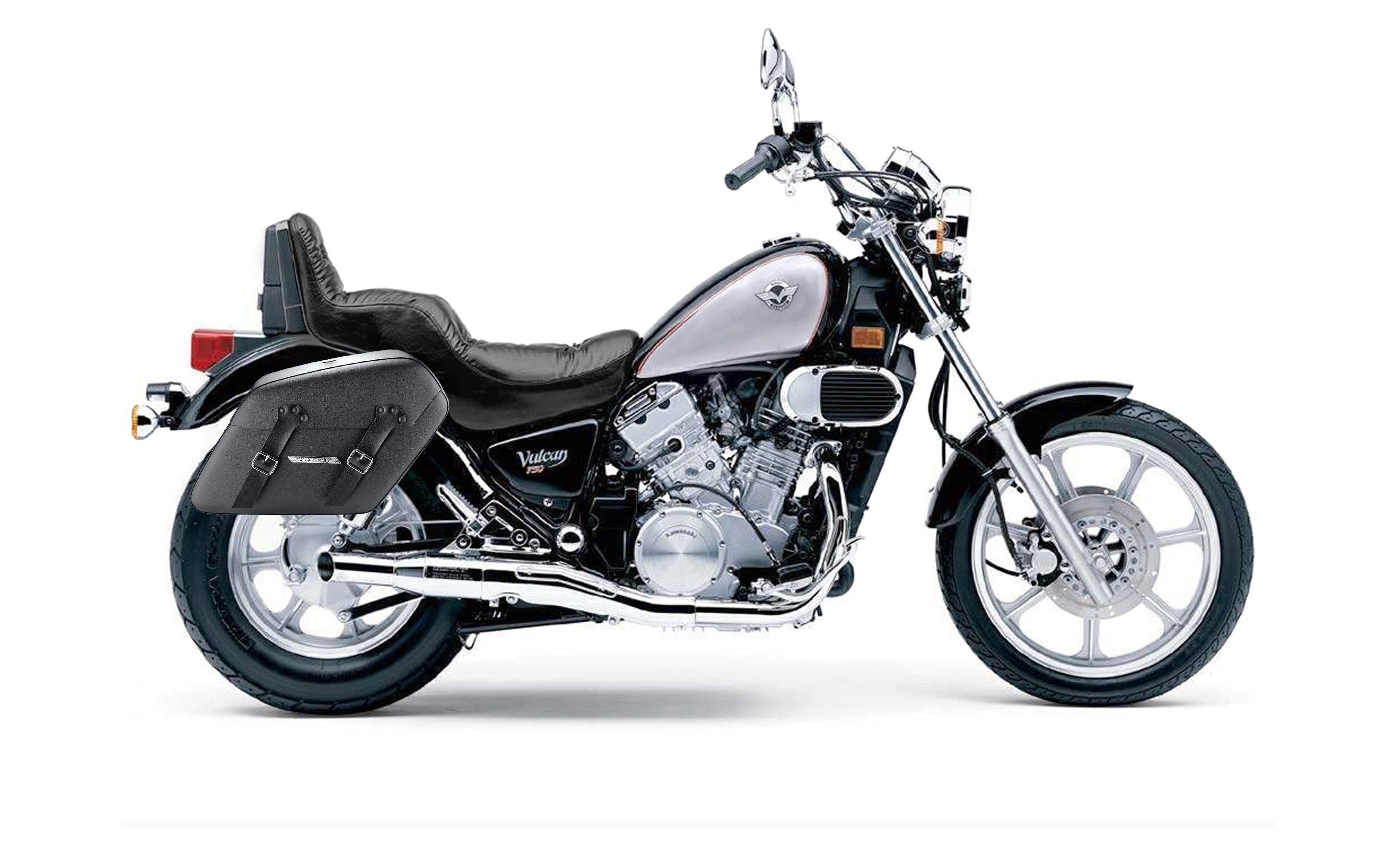 38L - Baldur XL Shock Cutout Kawasaki Vulcan 750 VN750 Leather Wrapped Hard Saddlebags Bag on Bike @expand