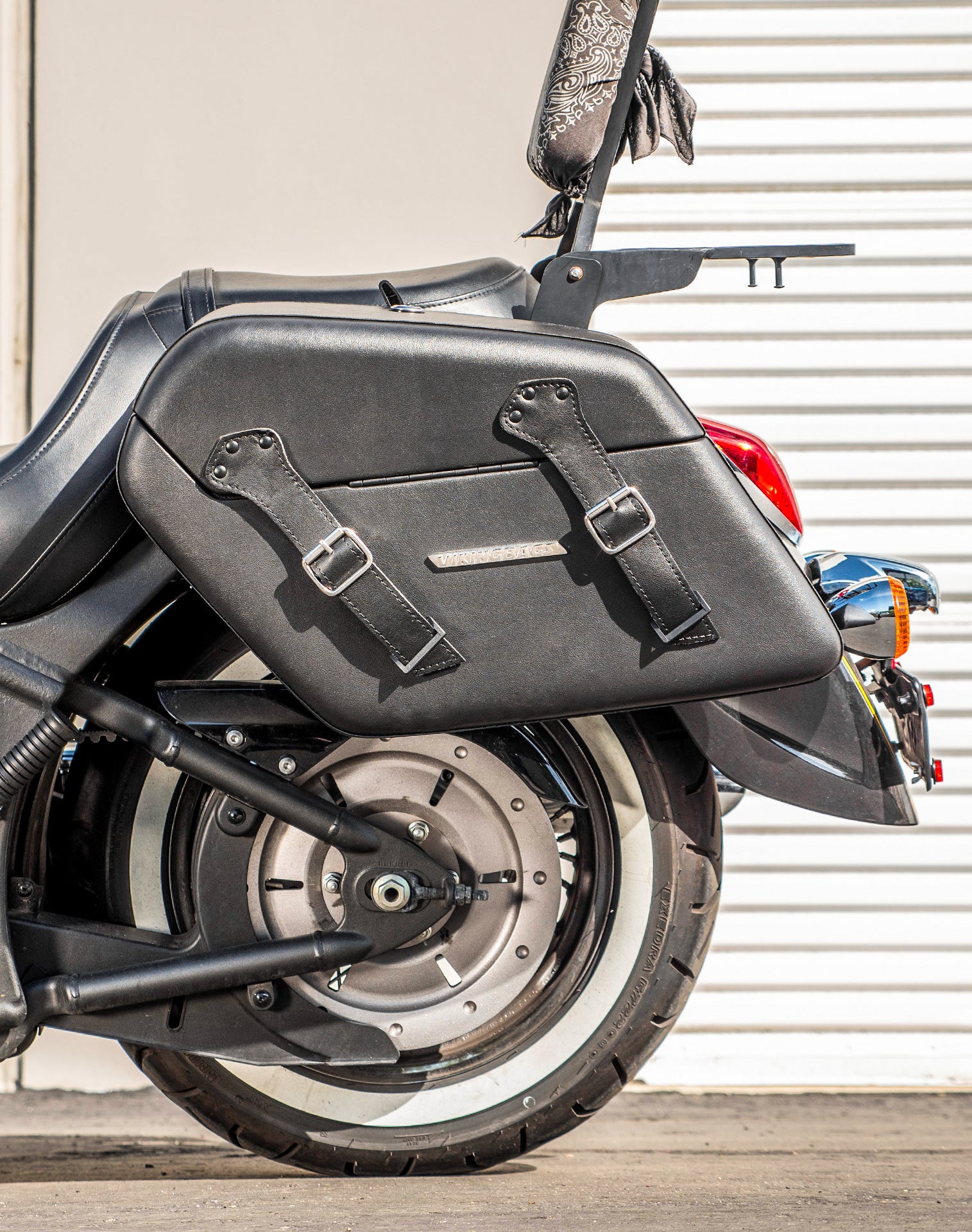 42L - Baldur Extra Large Kawasaki Vulcan 900 Classic VN900 Leather Wrapped Motorcycle Hard Saddlebags v2