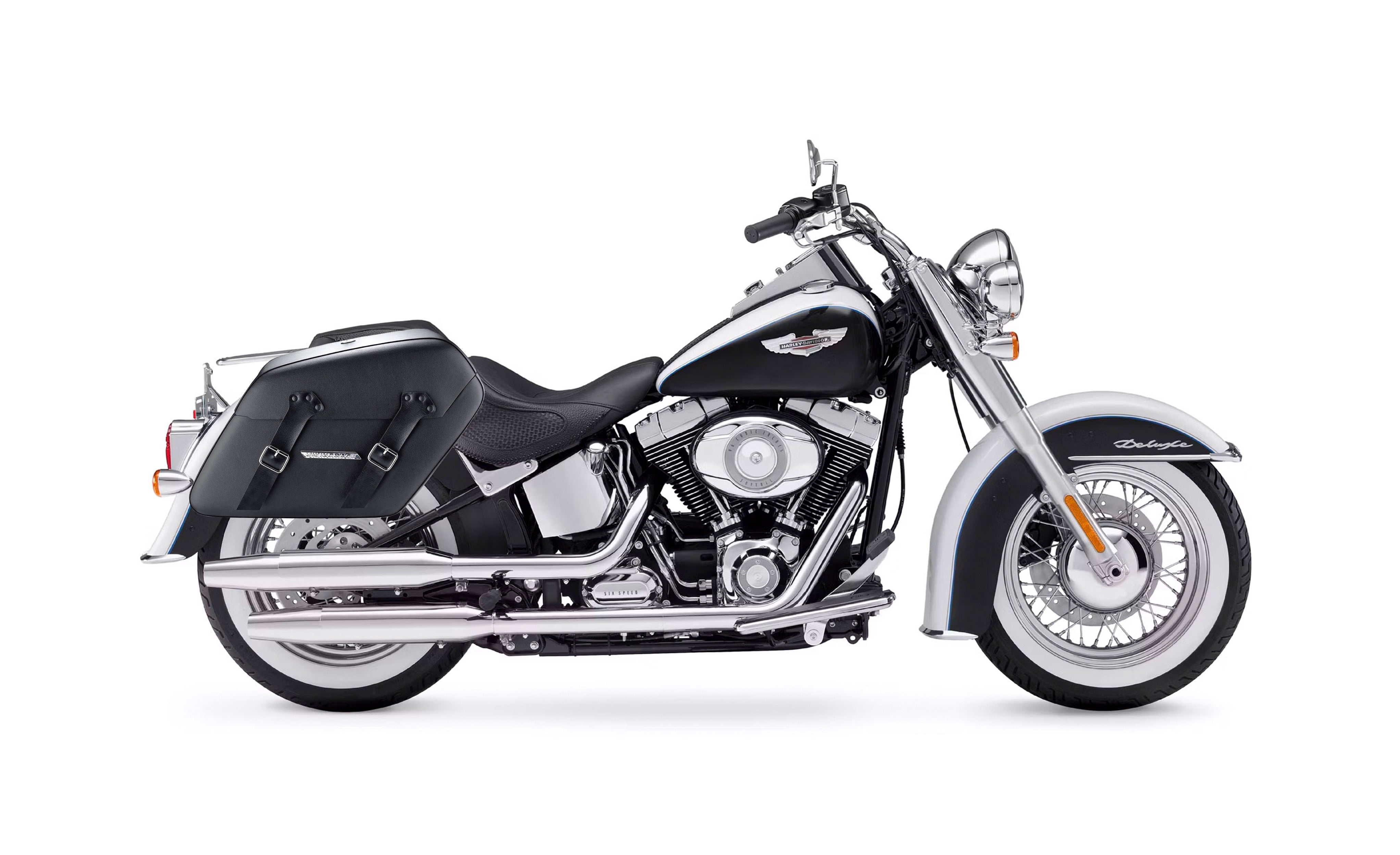 42L - Baldur Extra Large Leather Wrapped Motorcycle Hard Saddlebags for Harley Softail Deluxe FLSTN/I Bag on Bike @expand