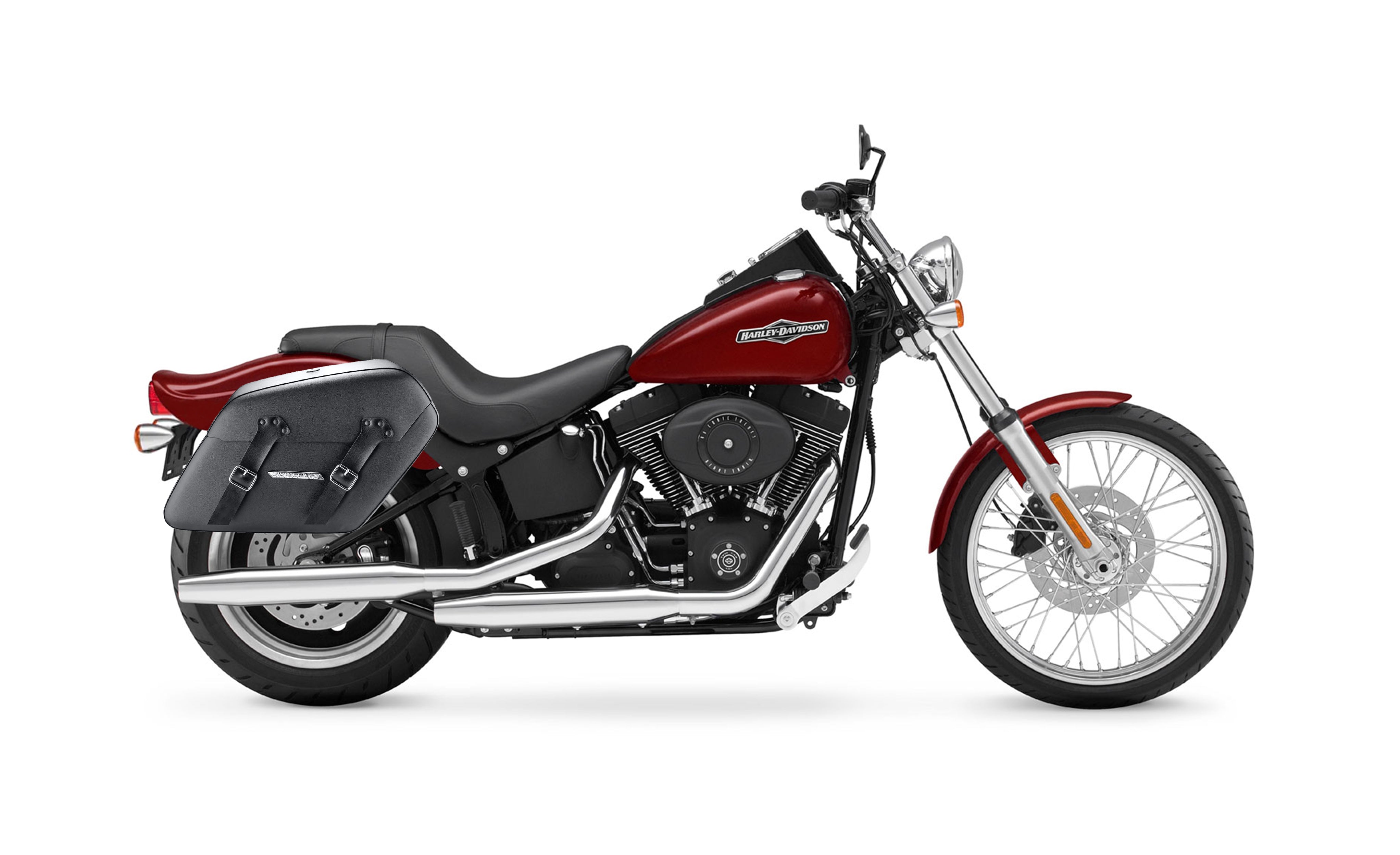 42L - Baldur Extra Large Leather Wrapped Motorcycle Hard Saddlebags for Harley Softail Night Train FXSTB/I Bag on Bike @expand