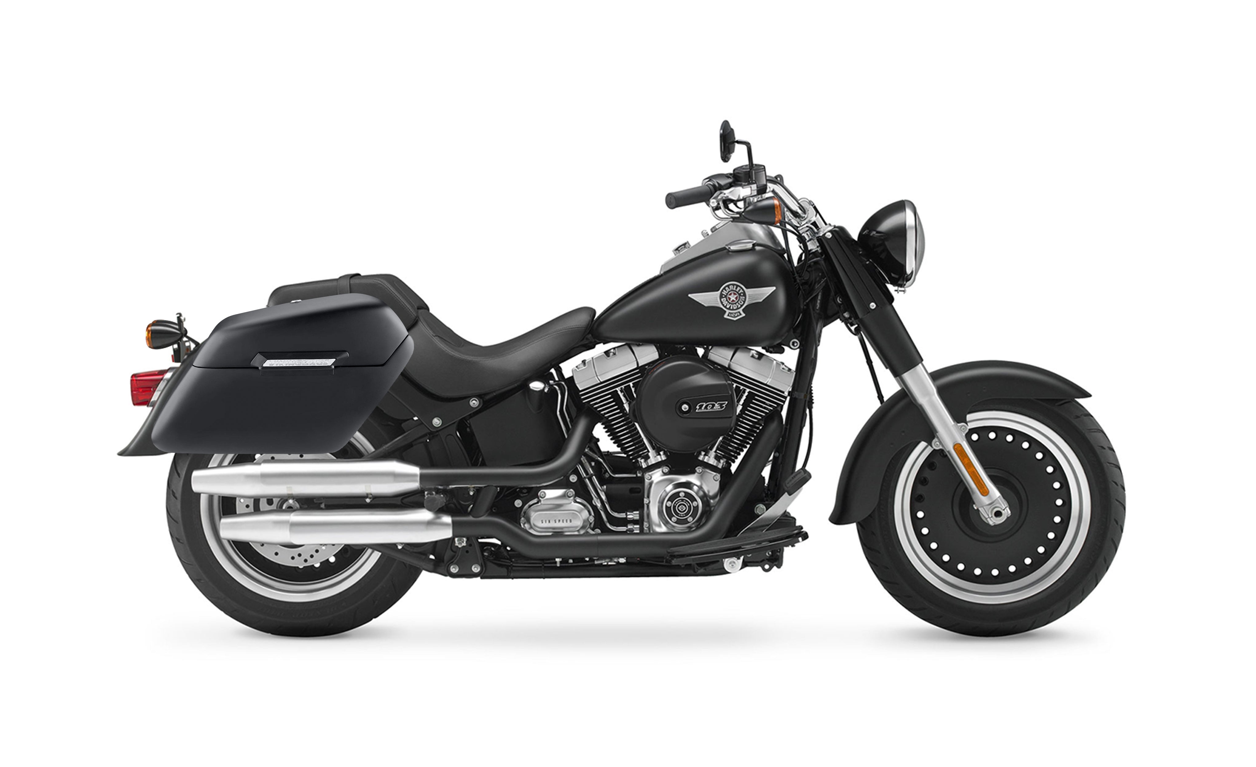 42L - Baldur Extra Large Matte Motorcycle Hard Saddlebags for Harley Softail Fat Boy Lo FLSTFB Bag on Bike @expand