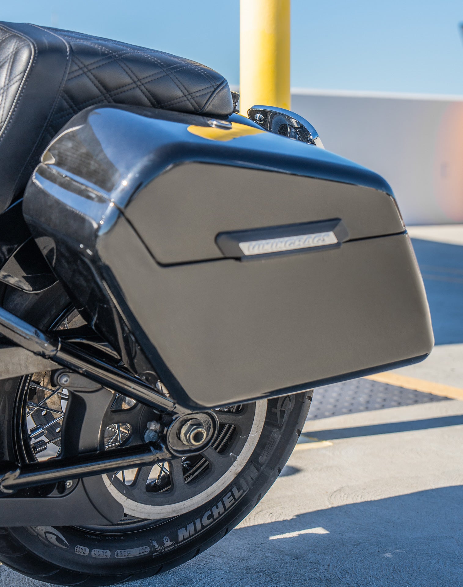 42L - Baldur Extra Large Painted Motorcycle Hard Saddlebags for Harley Softail Heritage FLHC/S Lifestyle