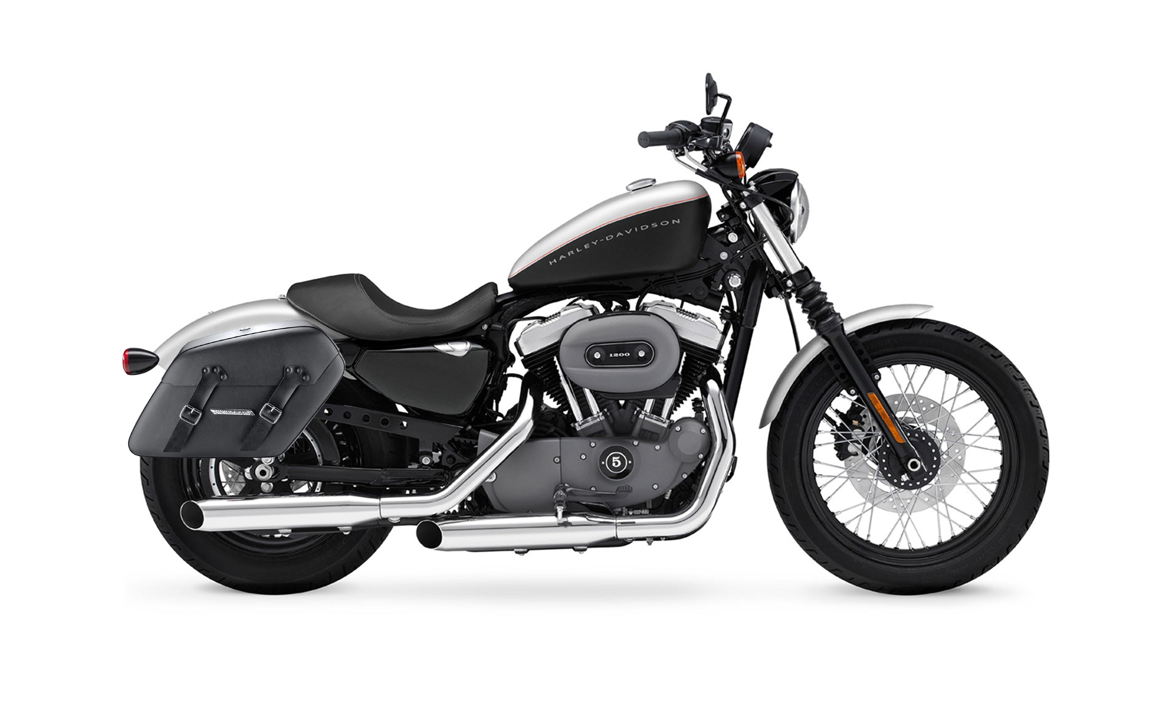 38L - Baldur XL Shock Cutout Harley Sportster 1200 Nightster XL1200N Leather Wrapped Hard Saddlebags Bag on Bike @expand