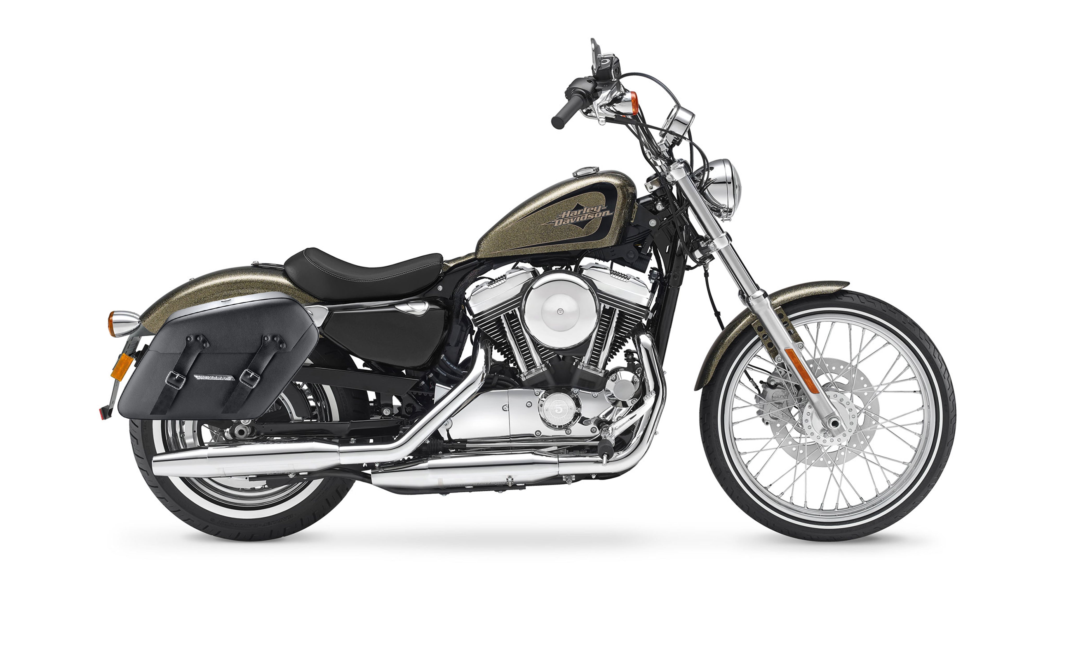 38L - Baldur XL Shock Cutout Harley Sportster 72 XL1200V Leather Wrapped Hard Saddlebags Bag on Bike @expand