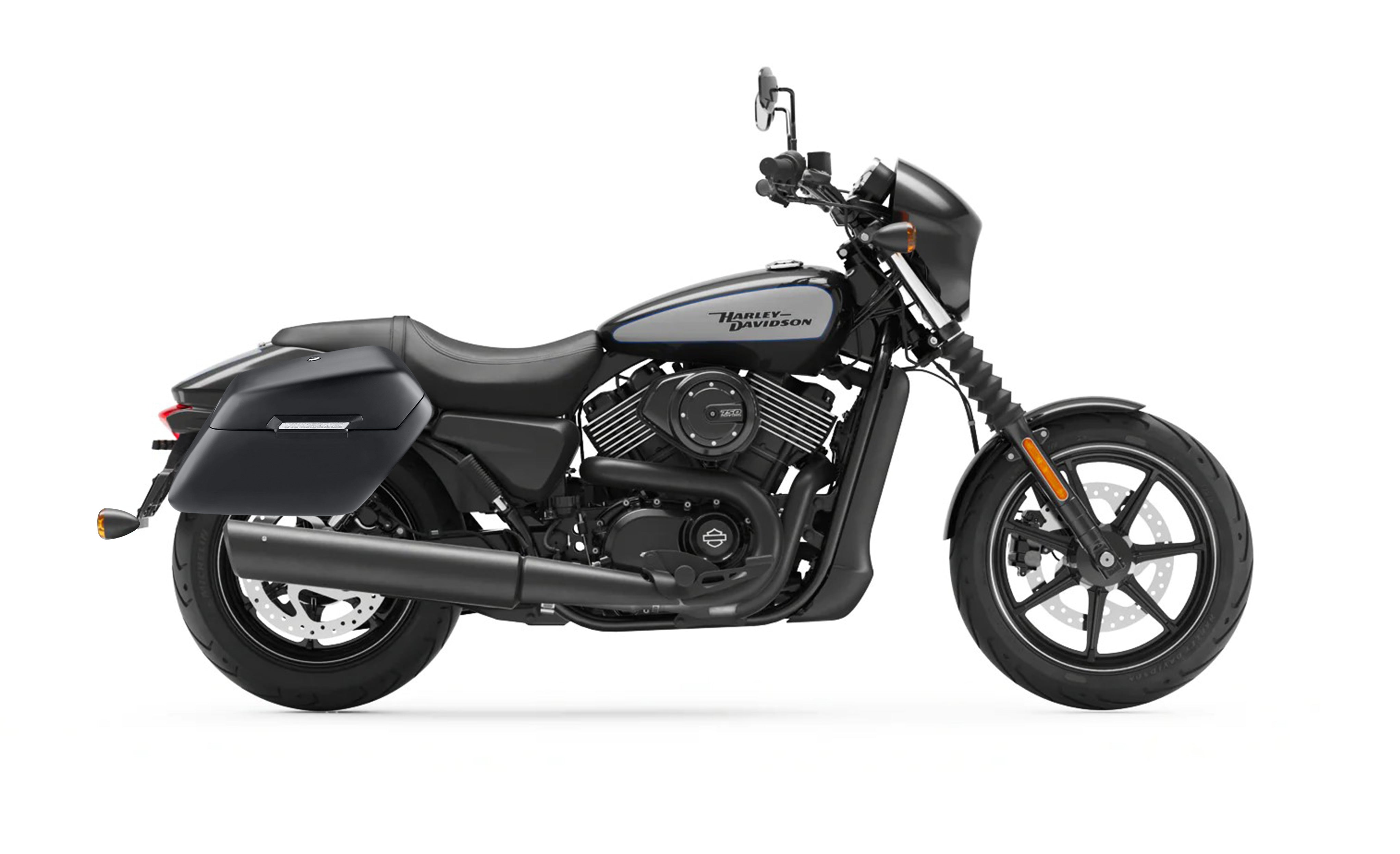 38L - Baldur XL Shock Cut-Out Harley Street 750 Matte Hard Saddlebags Bag on Bike @expand