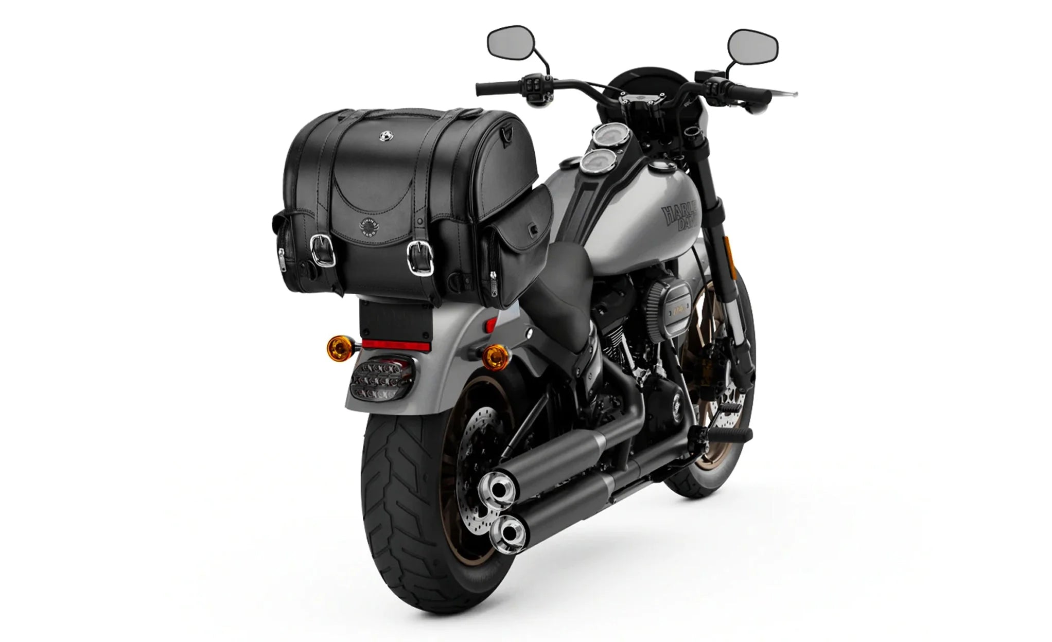 21L - Century Medium Leather Motorcycle Roll Bag for Harley Davidson on Bike Photo @expand