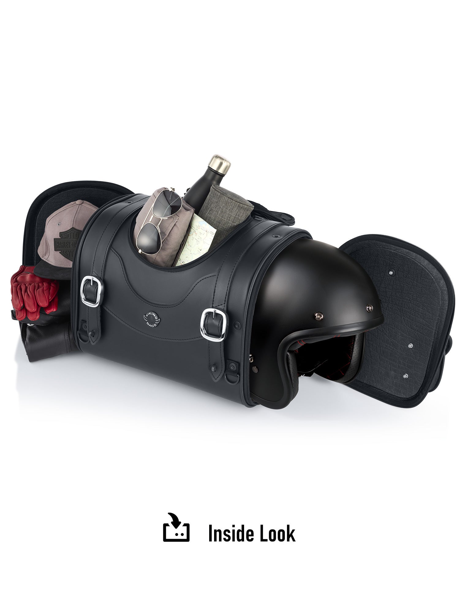 41L - Century XL Leather Motorcycle Sissy Bar Bag Inside Look