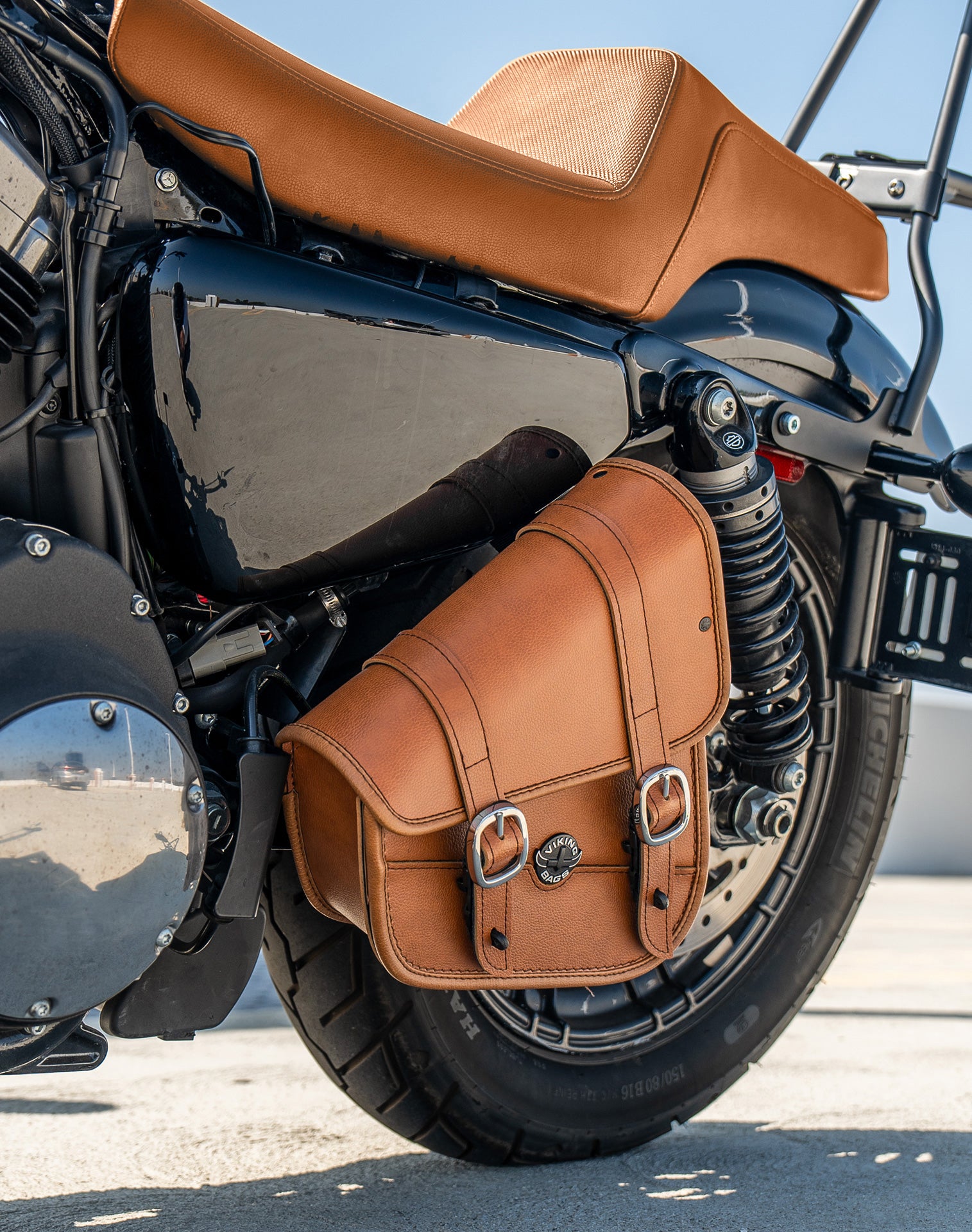 3L - Crafted Brown Harley Sportster Specific Motorcycle Swing Arm Bag v4