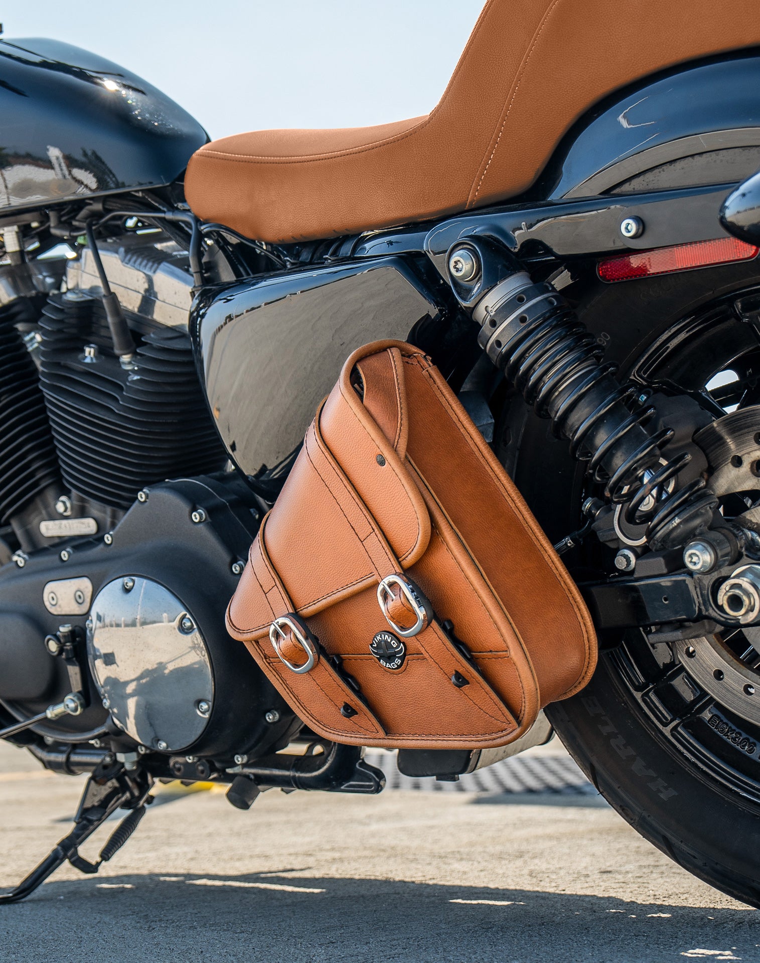 3L - Crafted Brown Harley Sportster Specific Motorcycle Swing Arm Bag v3