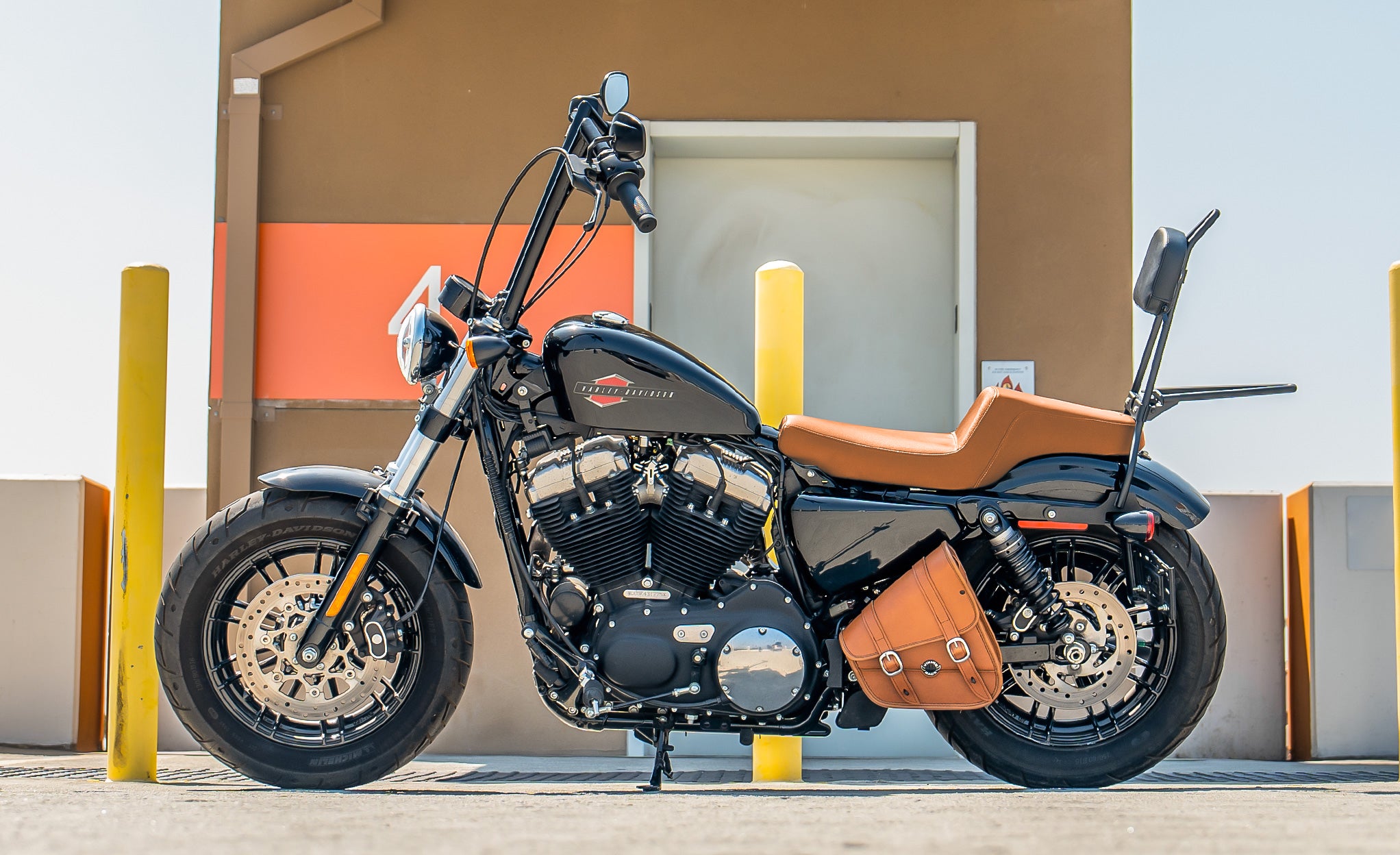 3L - Crafted Brown Harley Sportster Specific Motorcycle Swing Arm Bag @expand