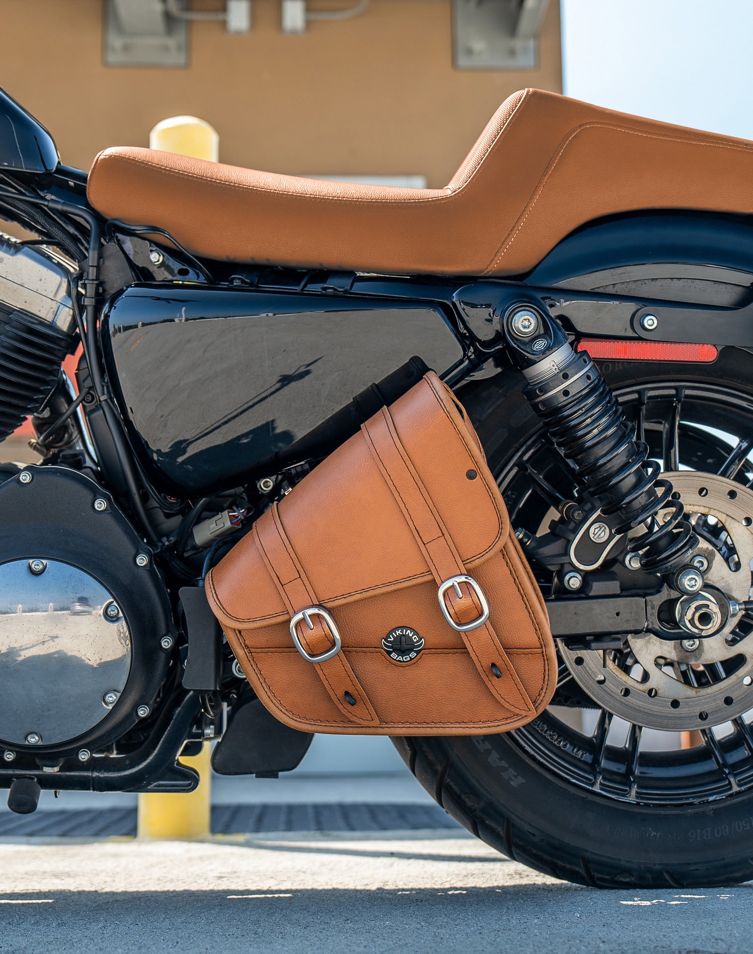 3L - Crafted Brown Harley Sportster Specific Motorcycle Swing Arm Bag v2