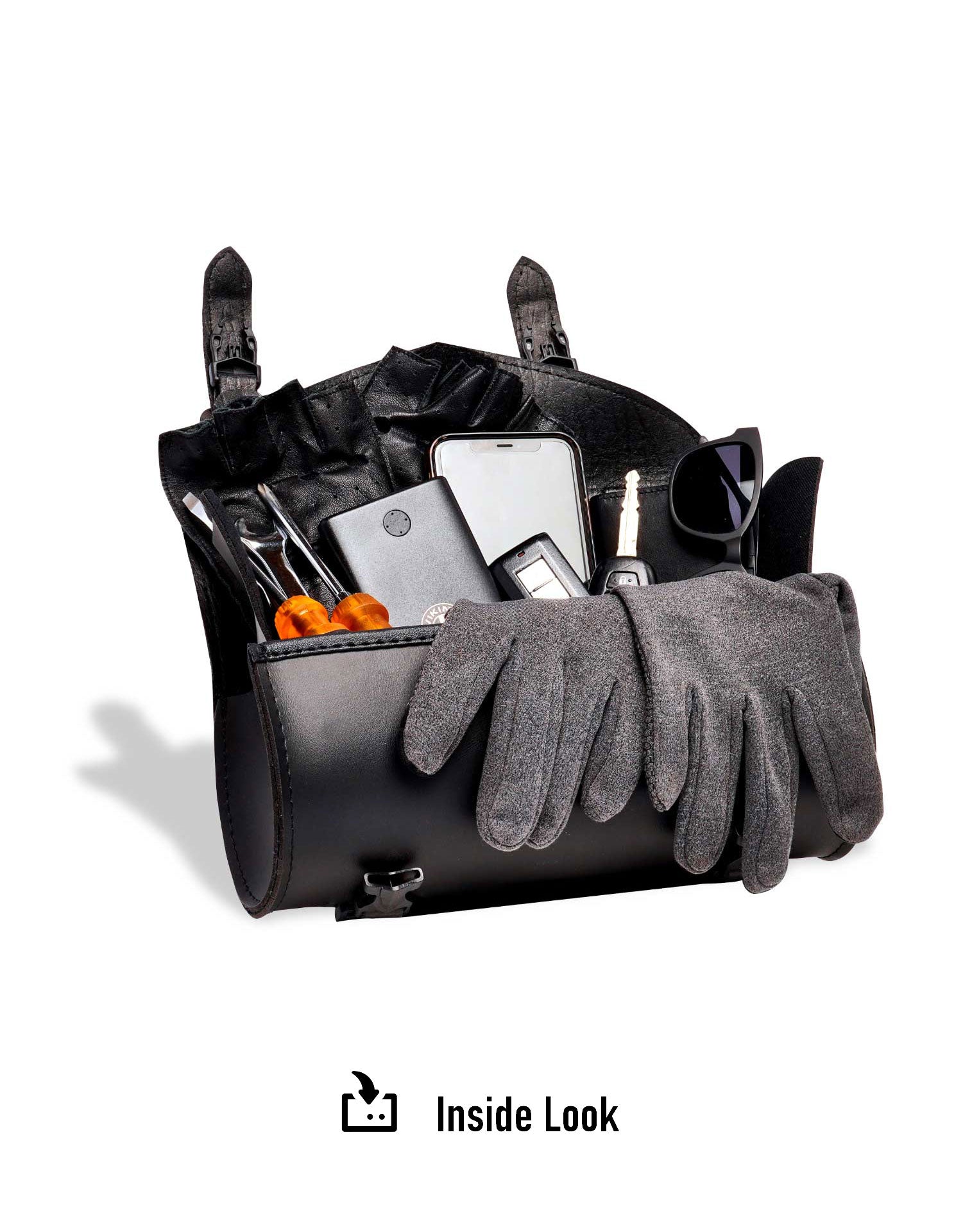 4L - Dark Age Plain Leather Motorcycle Handlebar Bag for Harley Davidson Inside Look