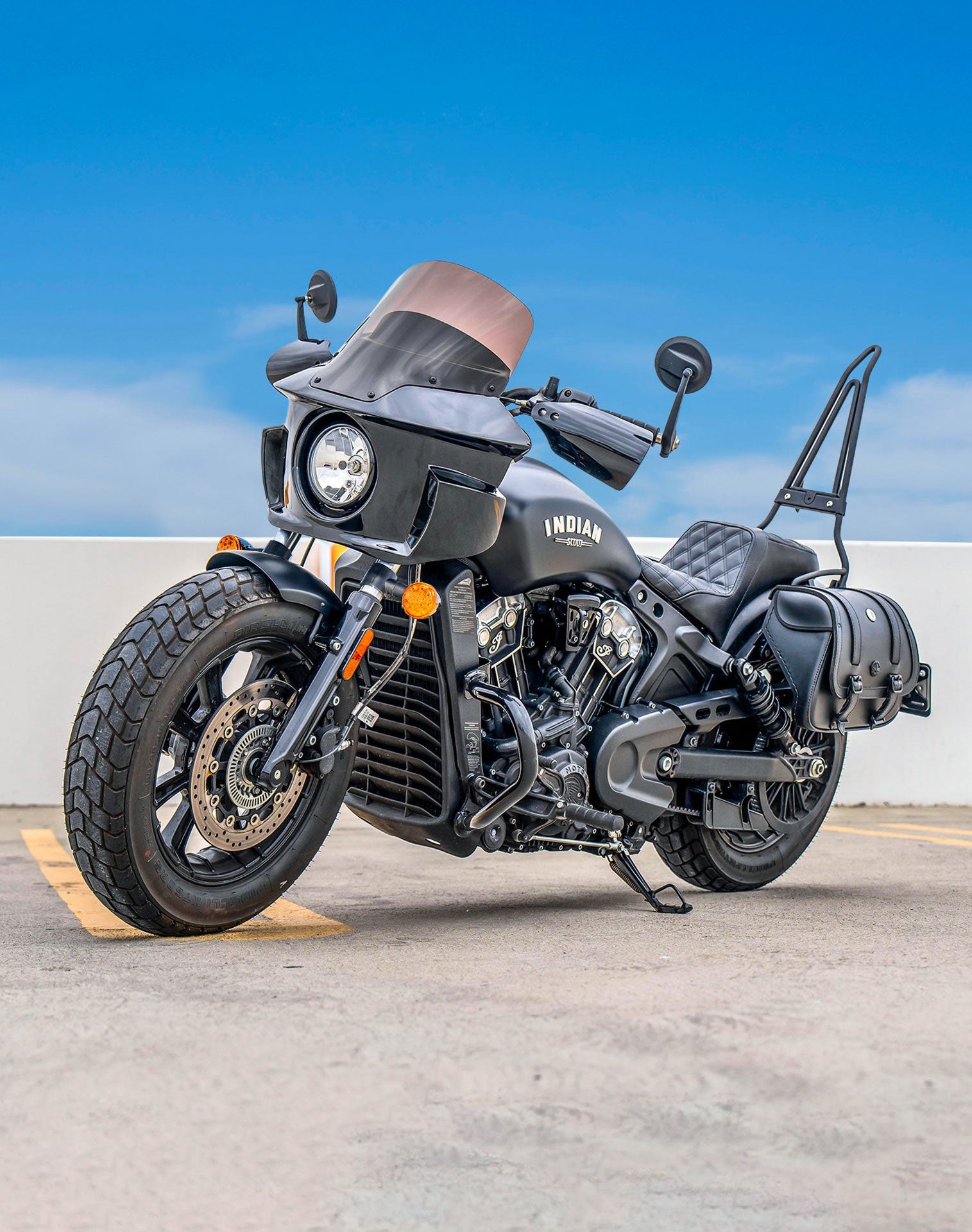 Viking Darkin Motorcycle Fairing for Indian Scout Bobber Twenty Gloss Black Lifestyle