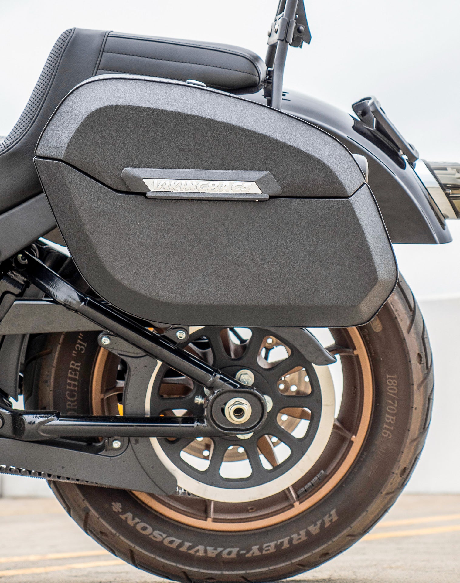 32L - Darkin Large Quick Mount Leather Wrapped Hard Saddlebags for Harley Softail Low Rider S FXLRS v2