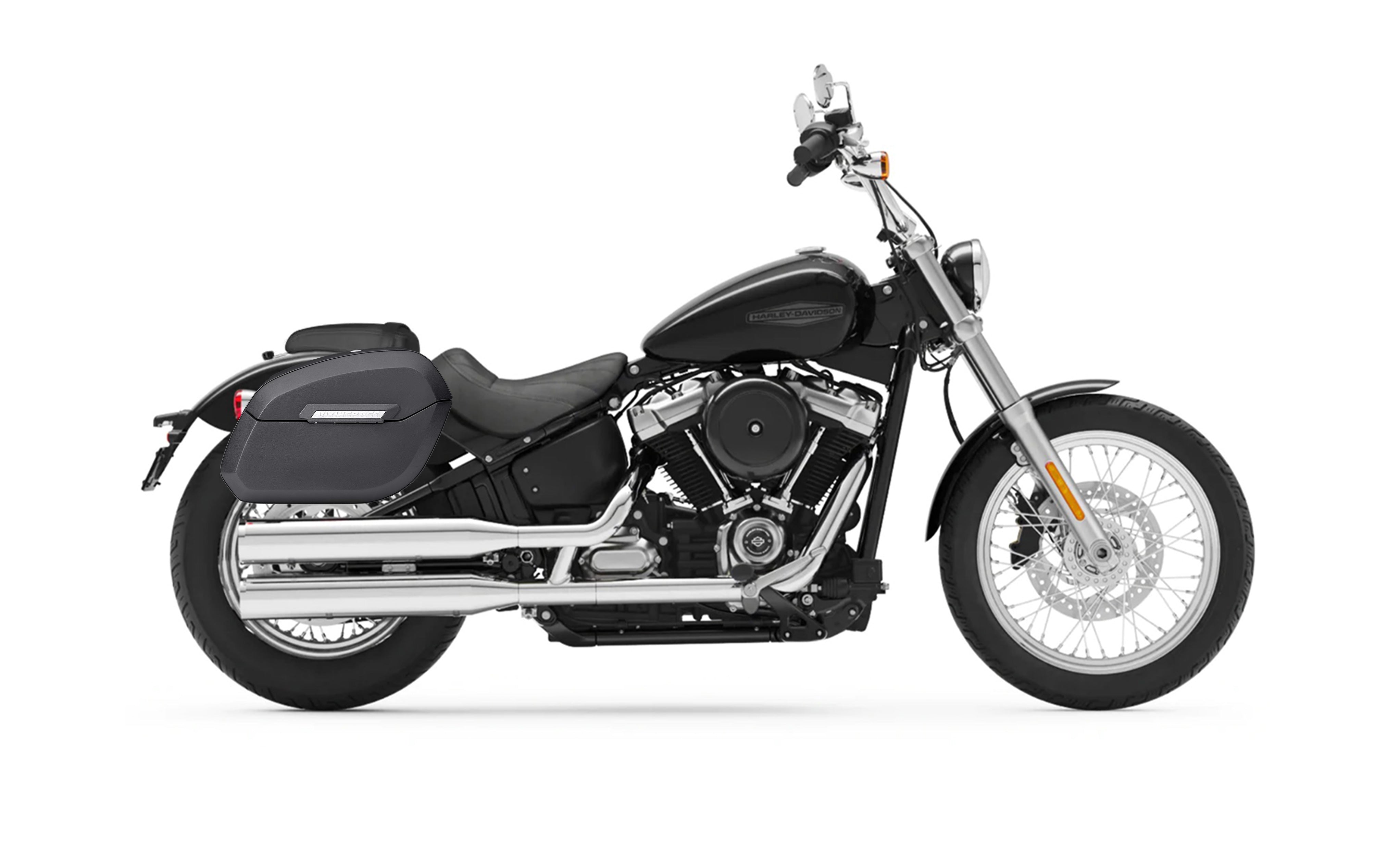 32L - Darkin Large Quick Mount Leather Wrapped Hard Saddlebags for Harley Softail Standard FXST Bag on Bike @expand
