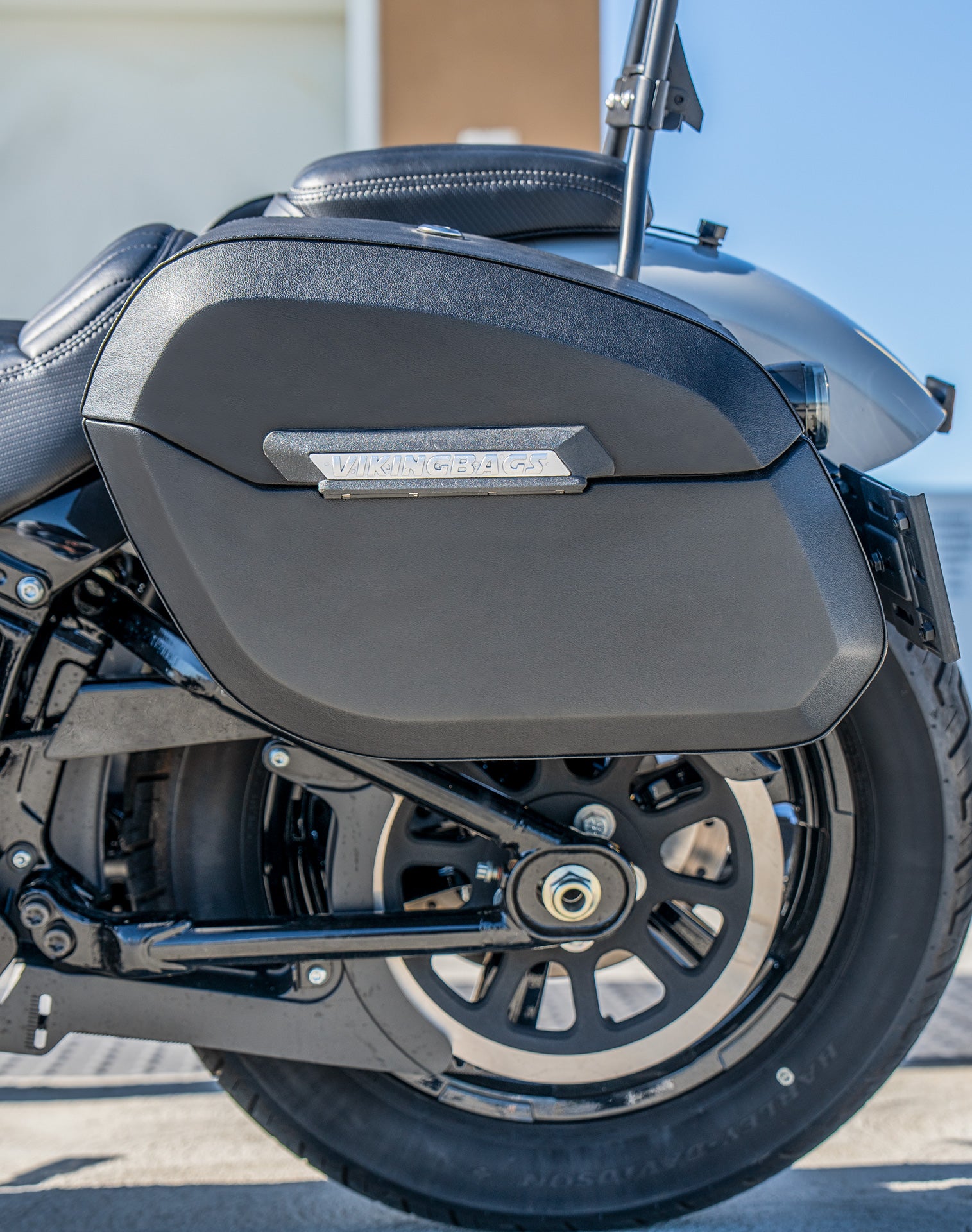 32L - Darkin Large Quick Mount Leather Wrapped Hard Saddlebags for Harley Softail Street Bob FXBB Life Style