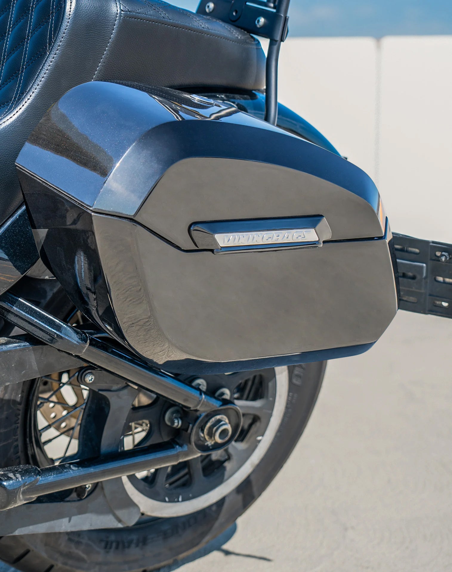 32L - Darkin Large Quick Mount Painted Hard Saddlebags for Harley Softail Street Bob FXBB/S Lifestyle