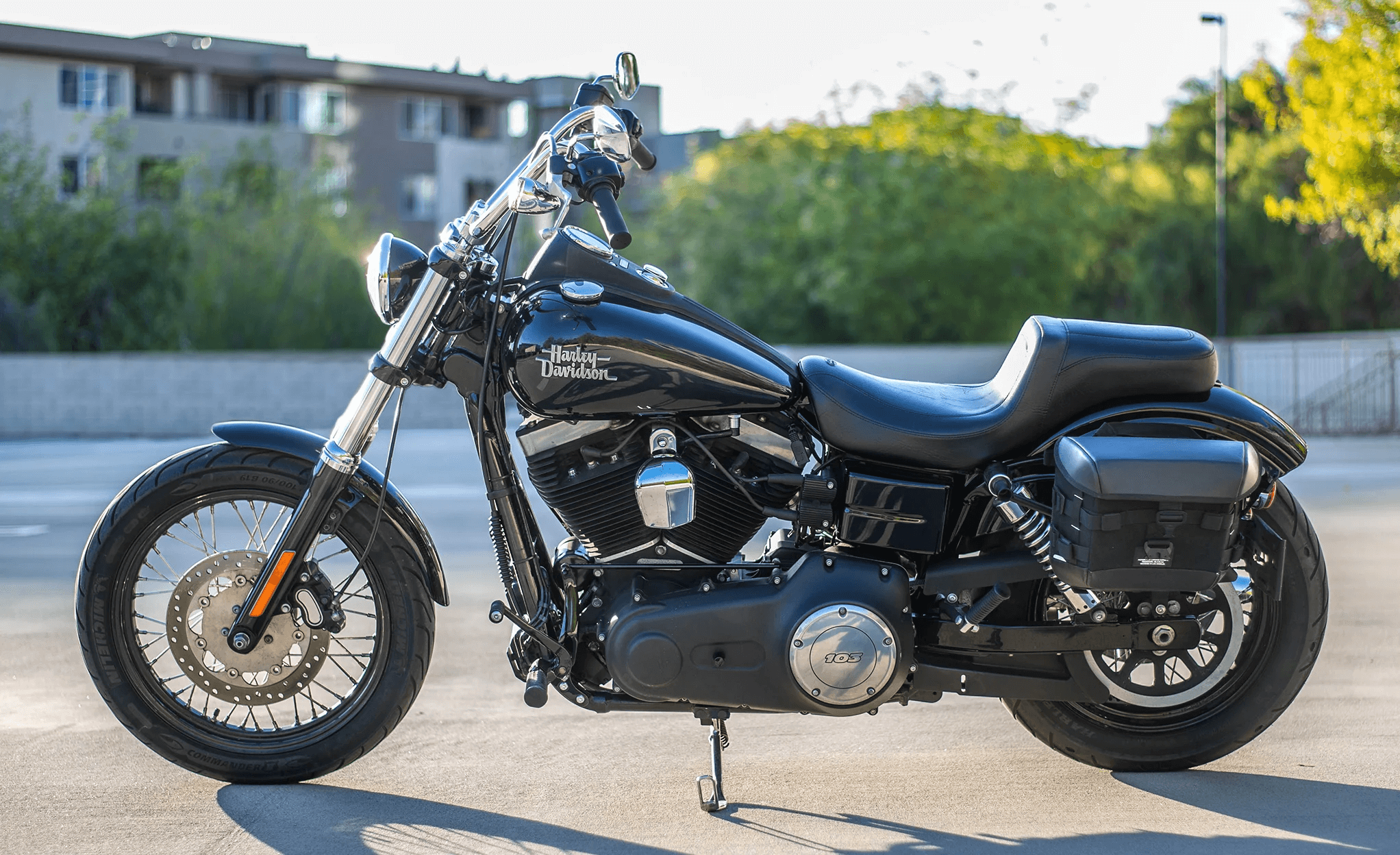 20L - Incognito Quick-Mount Small Saddlebags for Harley Davidson Dyna Low Rider S FXDLS Life Style Photo @expand
