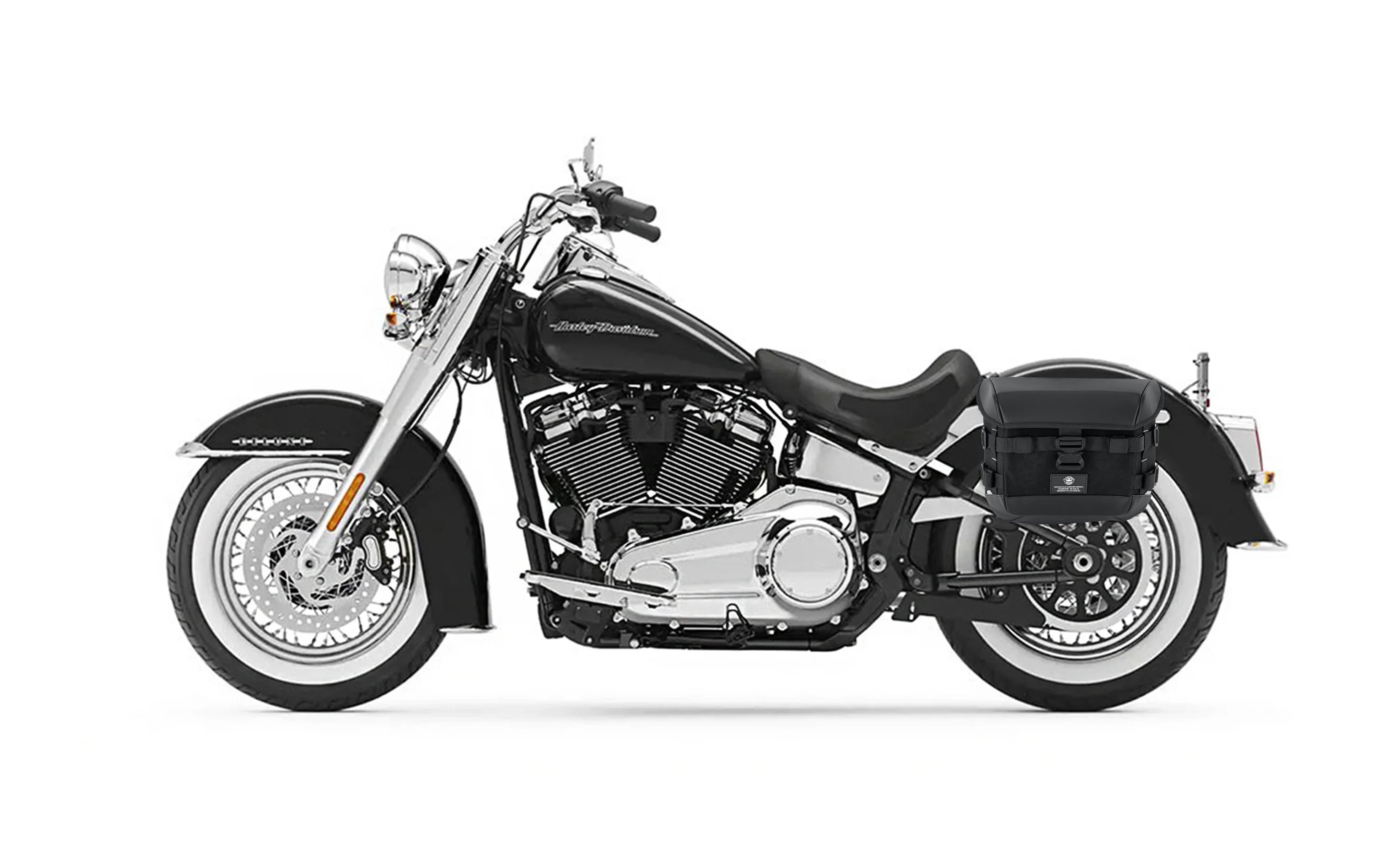 20L - Incognito Quick-Mount Small Saddlebags for Harley Softail Deluxe FLDE Bag on Bike @expand