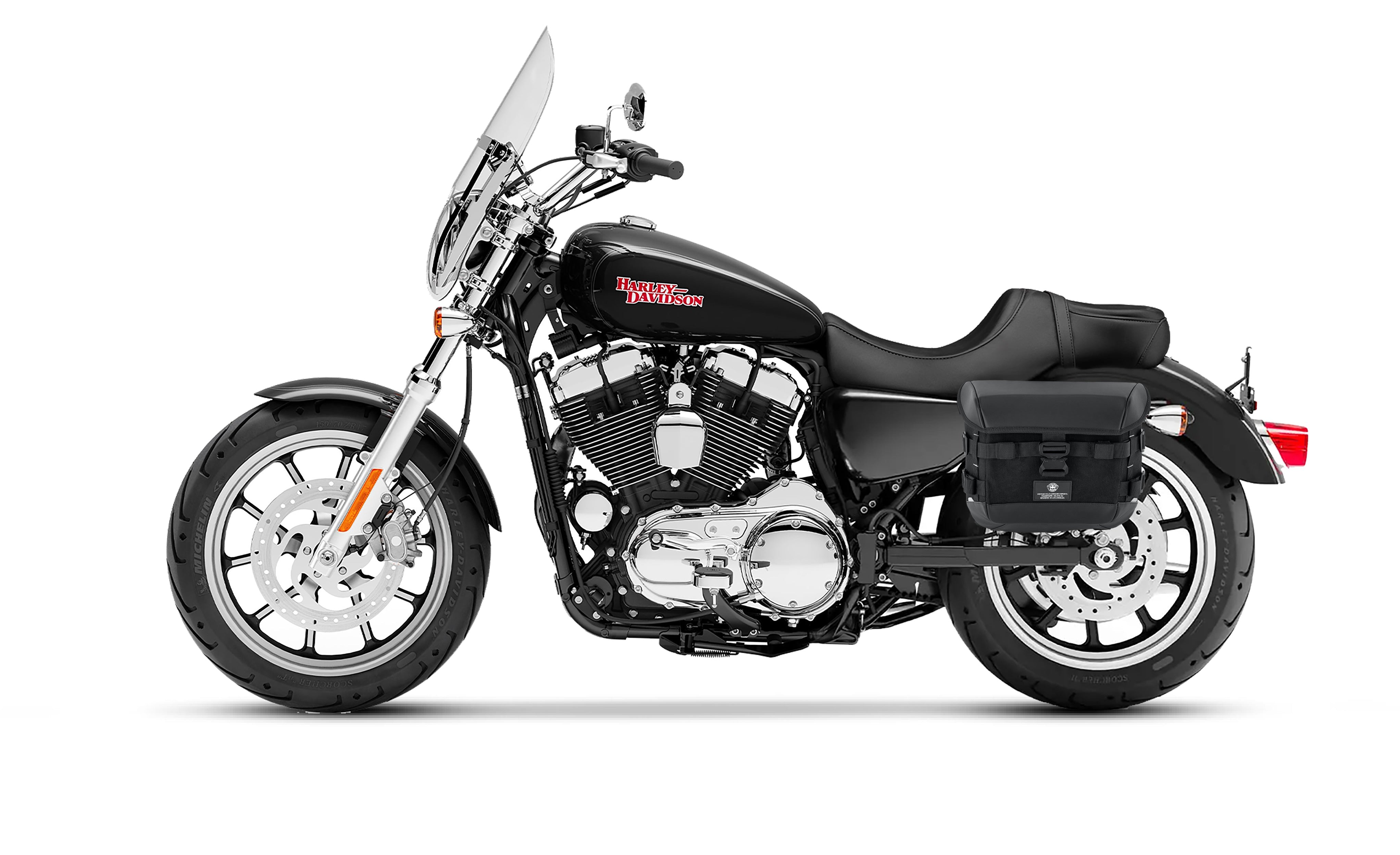 20L - Incognito Quick-Mount Small Saddlebags for Harley Sportster 1200 Super Low XL1200T Bag on Bike @expand