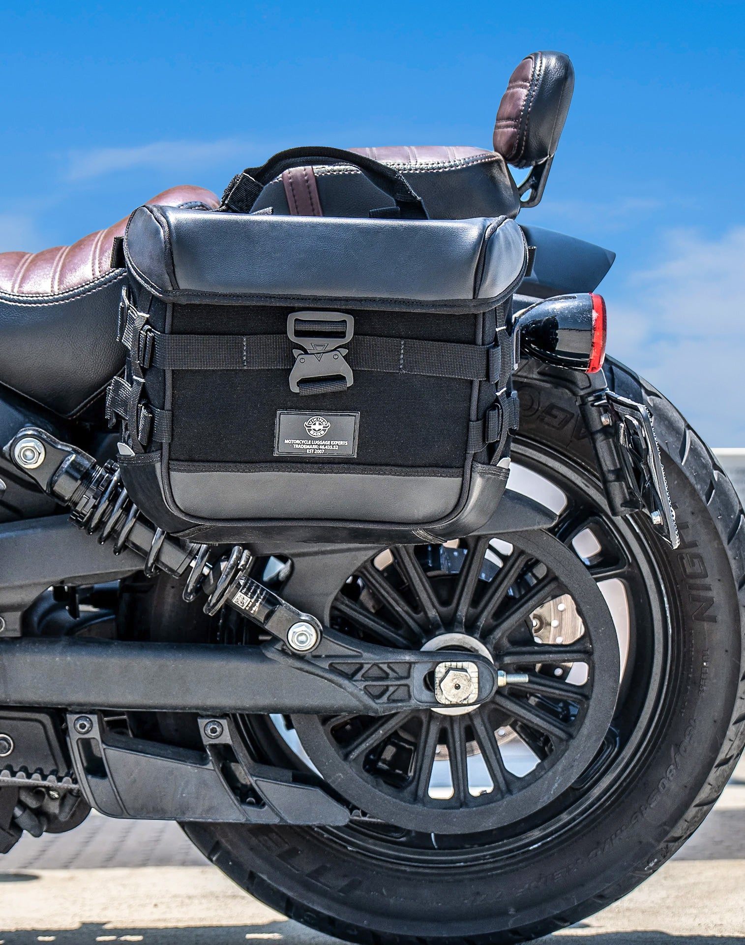 20L - Incognito Quick-Mount Small Indian Scout Bobber Sixty Saddlebags Lifestyle