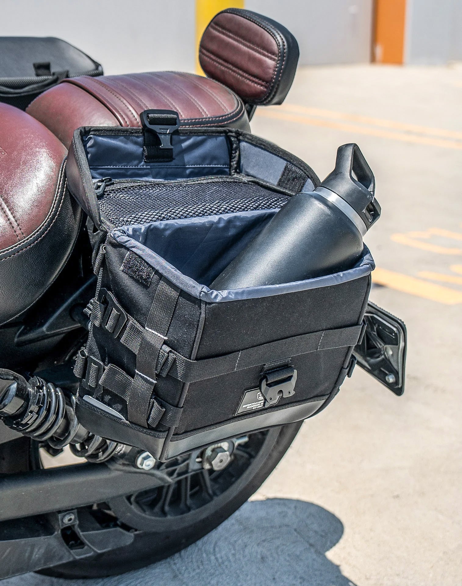 20L - Incognito Quick-Mount Small Indian Scout Rogue Saddlebags Vertical Lifestyle