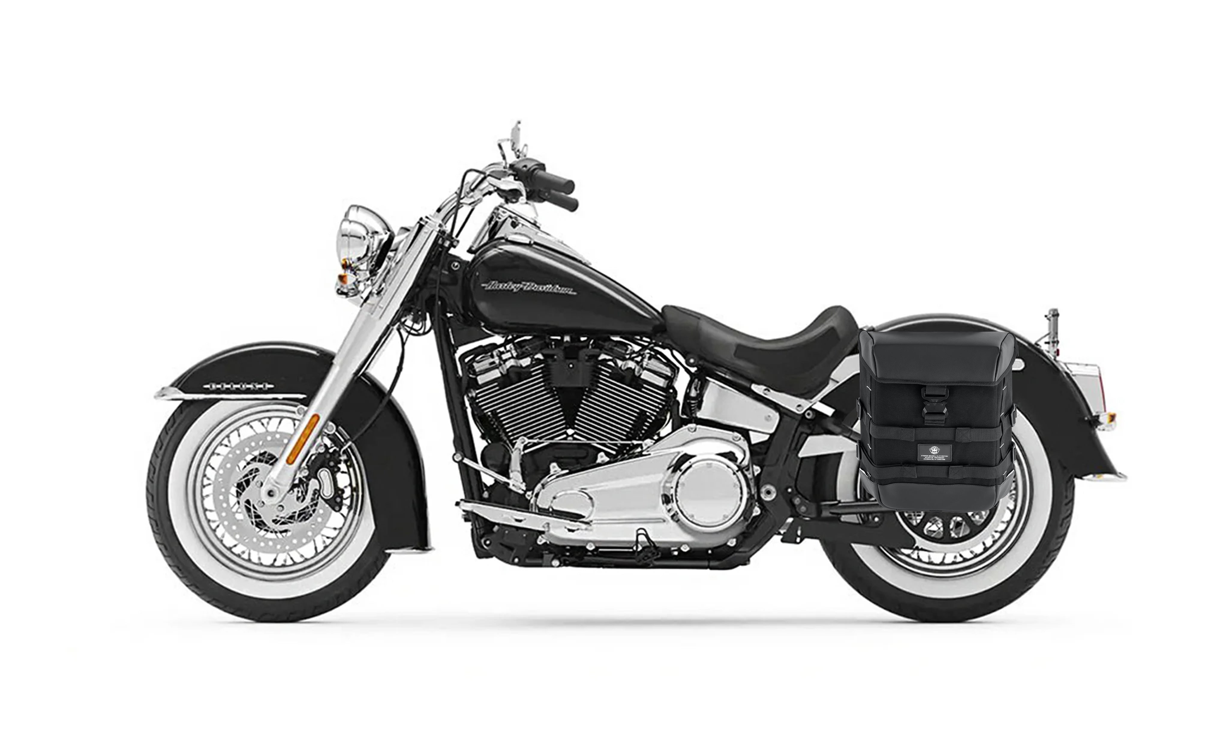 15L - Incognito Quick Mount Medium Solo Motorcycle Saddlebag (Left Only) for Harley Softail Deluxe FLDE Bag on Bike @expand