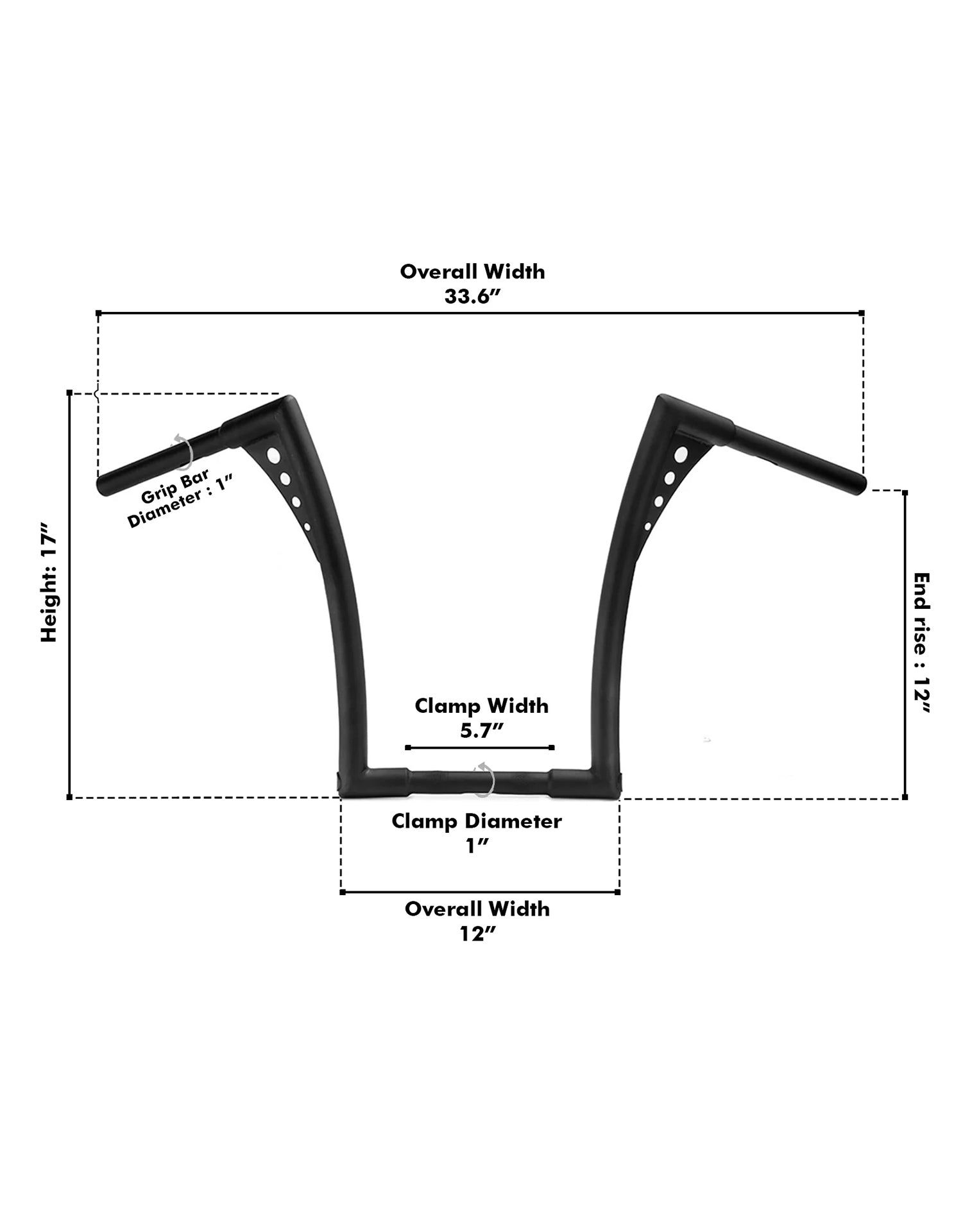 Viking Iron Born 12" Handlebar for Harley Sportster Superlow Matte Black Dimensions Image