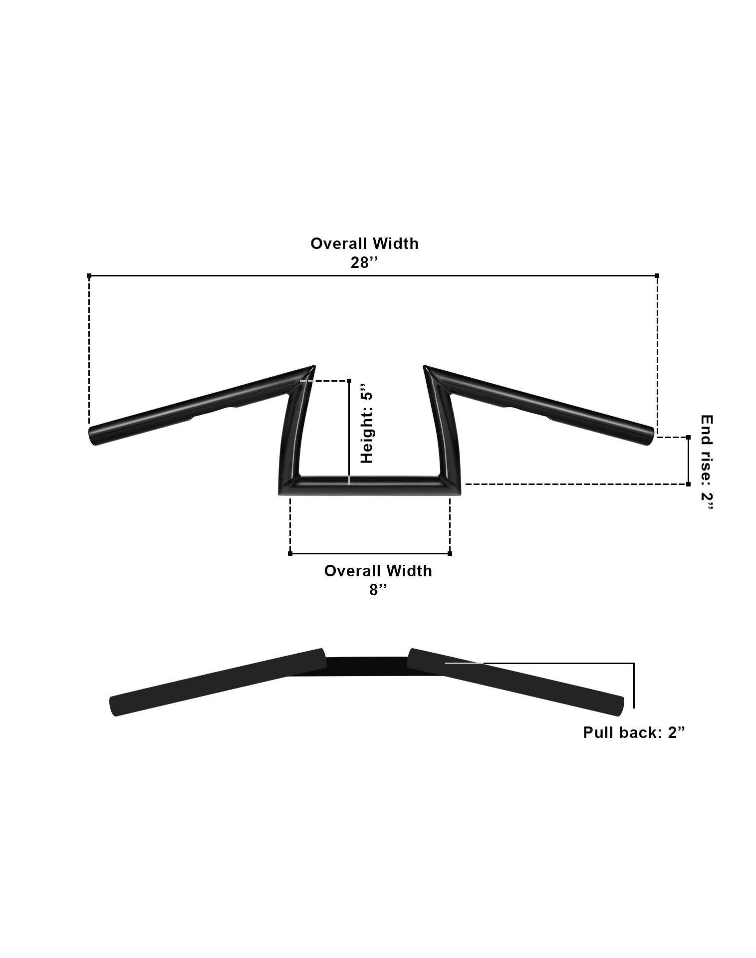 Viking Iron Born Z Handlebar For Harley Dyna Wide Glide FXDWG Gloss Black Dimensions Image