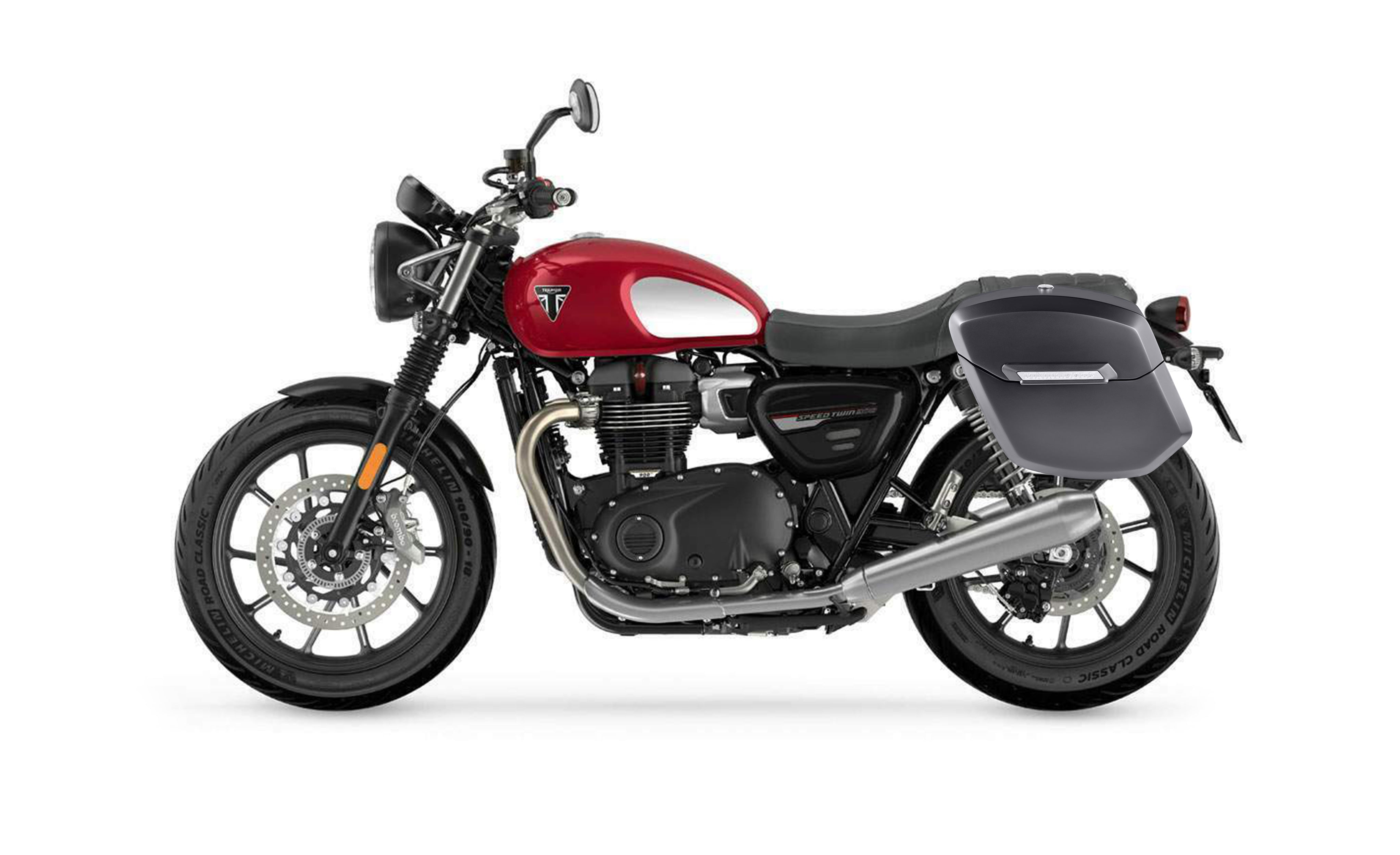 24L - Ironclad Quick-Mount Medium Triumph Speed Twin 900 Matte Hard Saddlebags Bag on Bike @expand