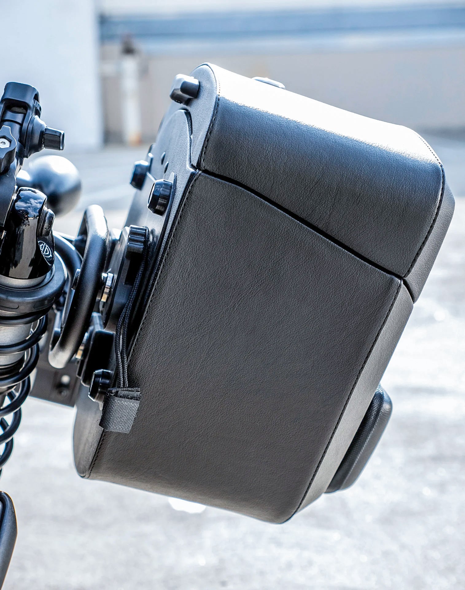 24L - Ironclad Quick-Mount Medium Harley Nightster RH975/S Leather Wrapped Hard Saddlebags Lifestyle