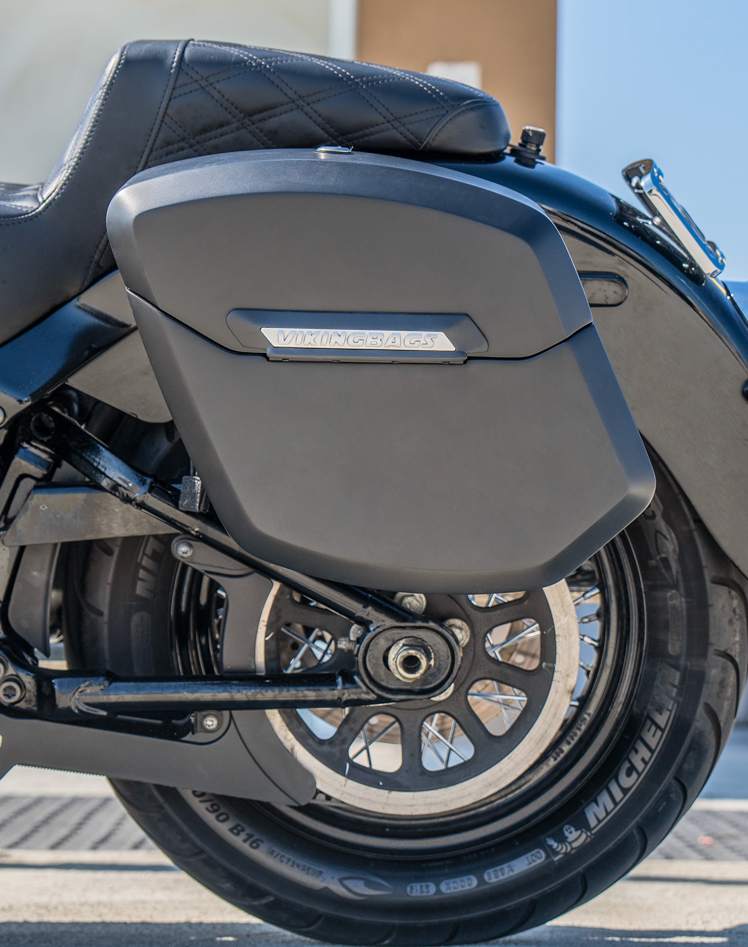 24L - Ironclad Quick-Mount Medium Harley Softail Heritage FLHC/S Matte Hard Saddlebags Lifestyle