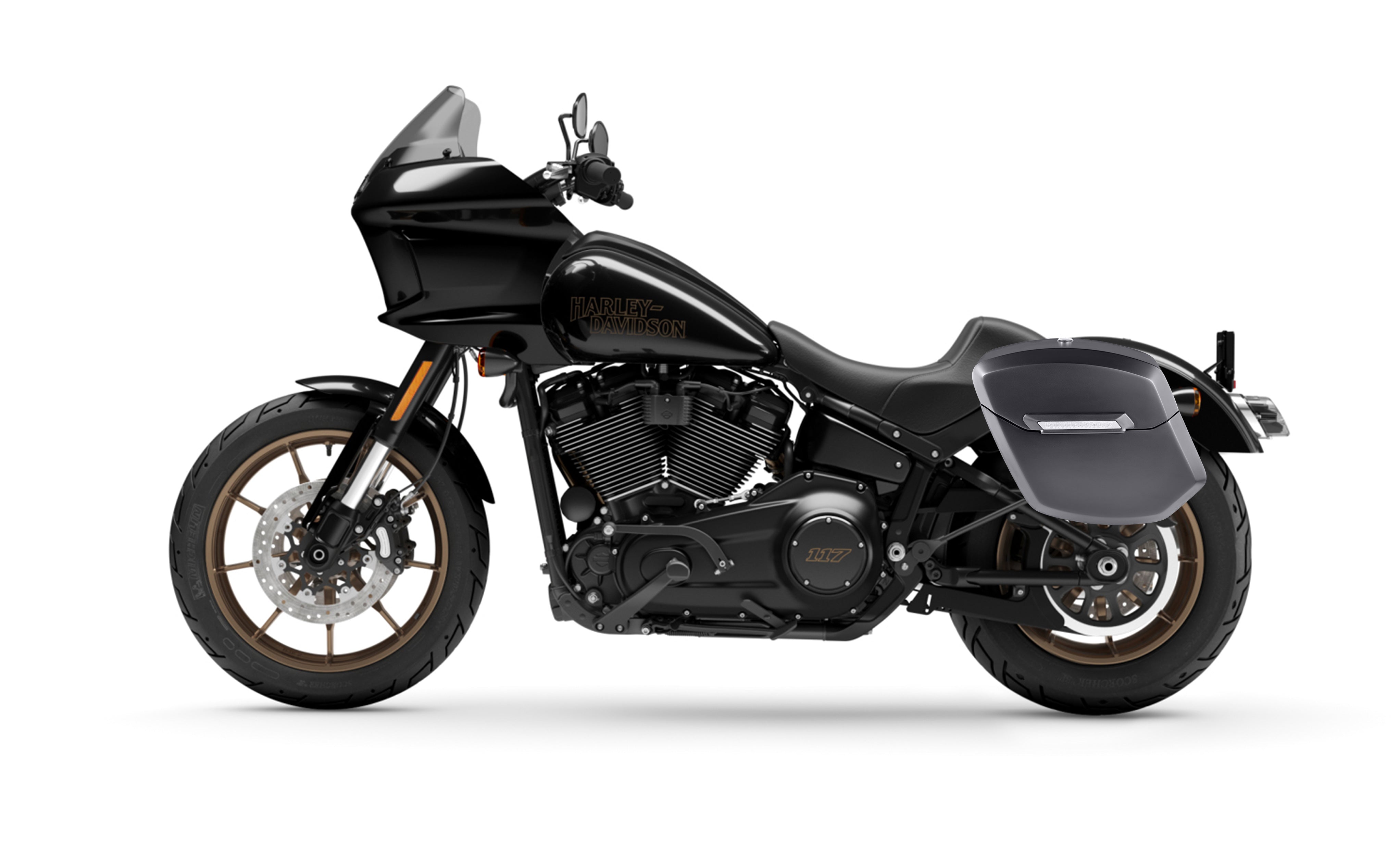 24L - Ironclad Quick-Mount Medium Harley Softail Low Rider ST Matte Hard Saddlebags Bag on Bike @expand