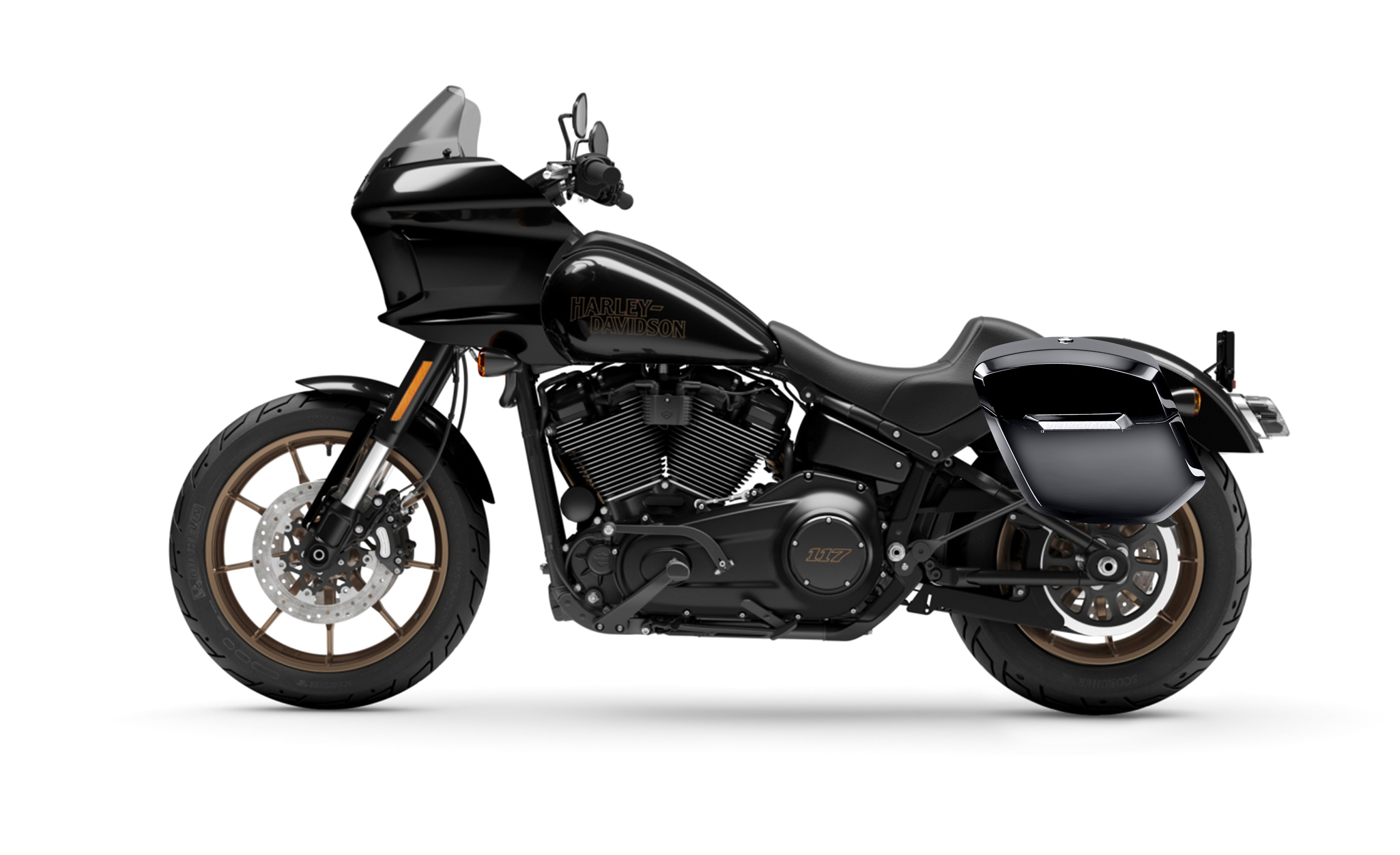 24L - Ironclad Quick-Mount Medium Harley Softail Low Rider ST Painted Hard Saddlebags Bag on Bike @expand