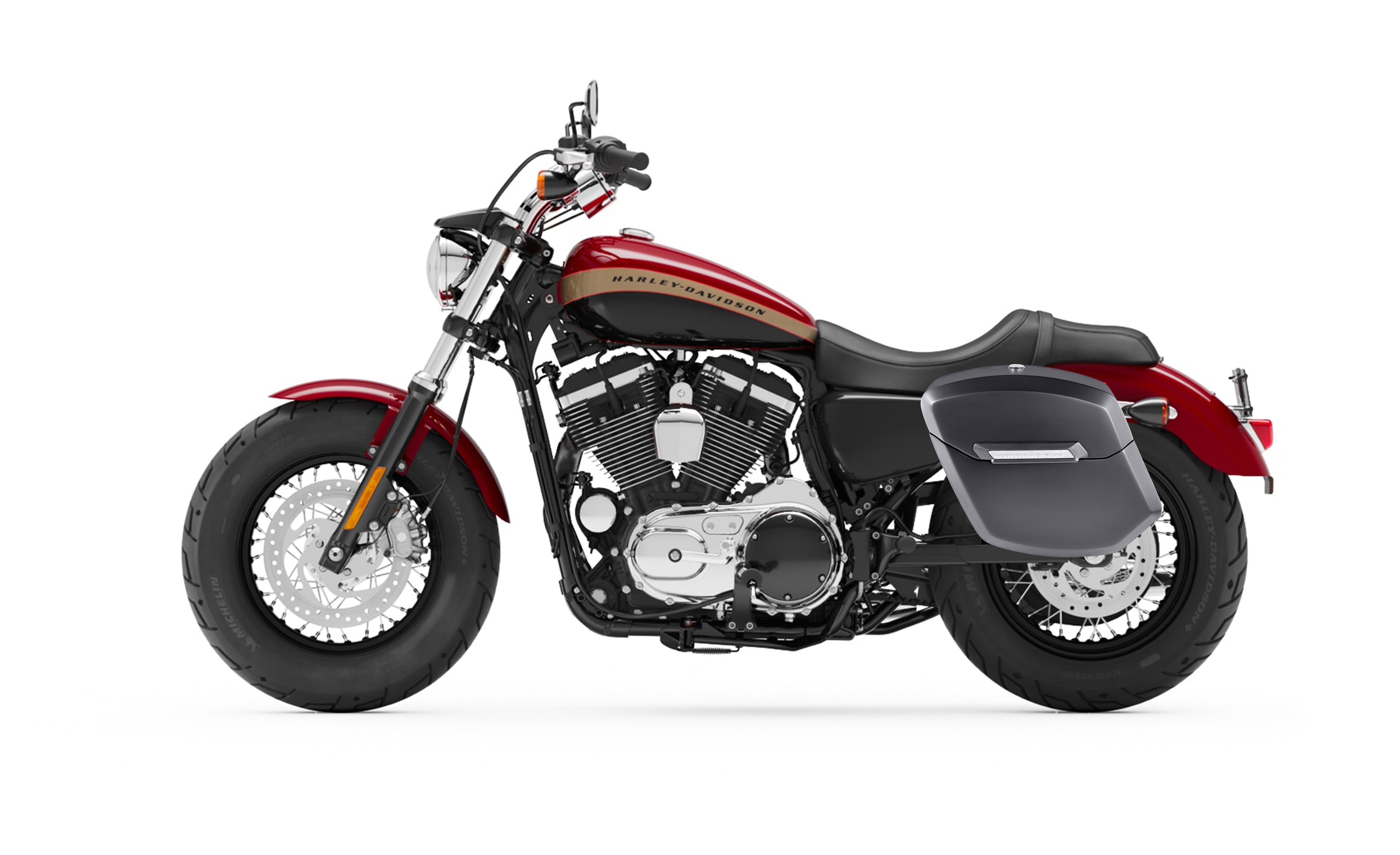 24L - Ironclad Quick-Mount Medium Harley Sportster 1200 Custom XL1200C Matte Hard Saddlebags Bag on Bike @expand